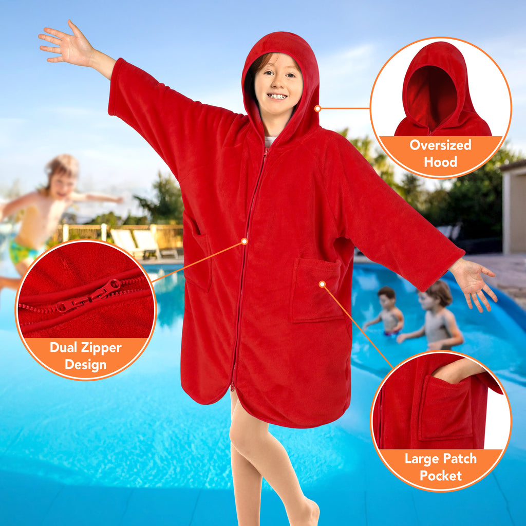 Teens Zippper Hooded Towel Robe