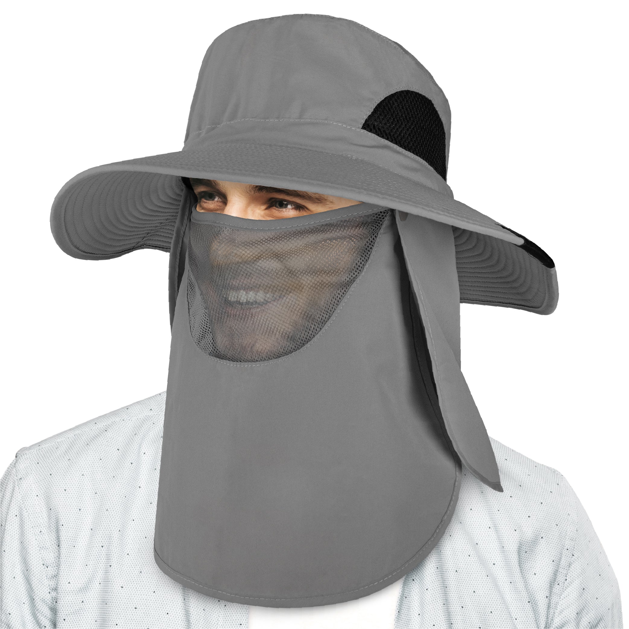 Unisex Wide Brim Hat with Neck Flap and Face Cover
