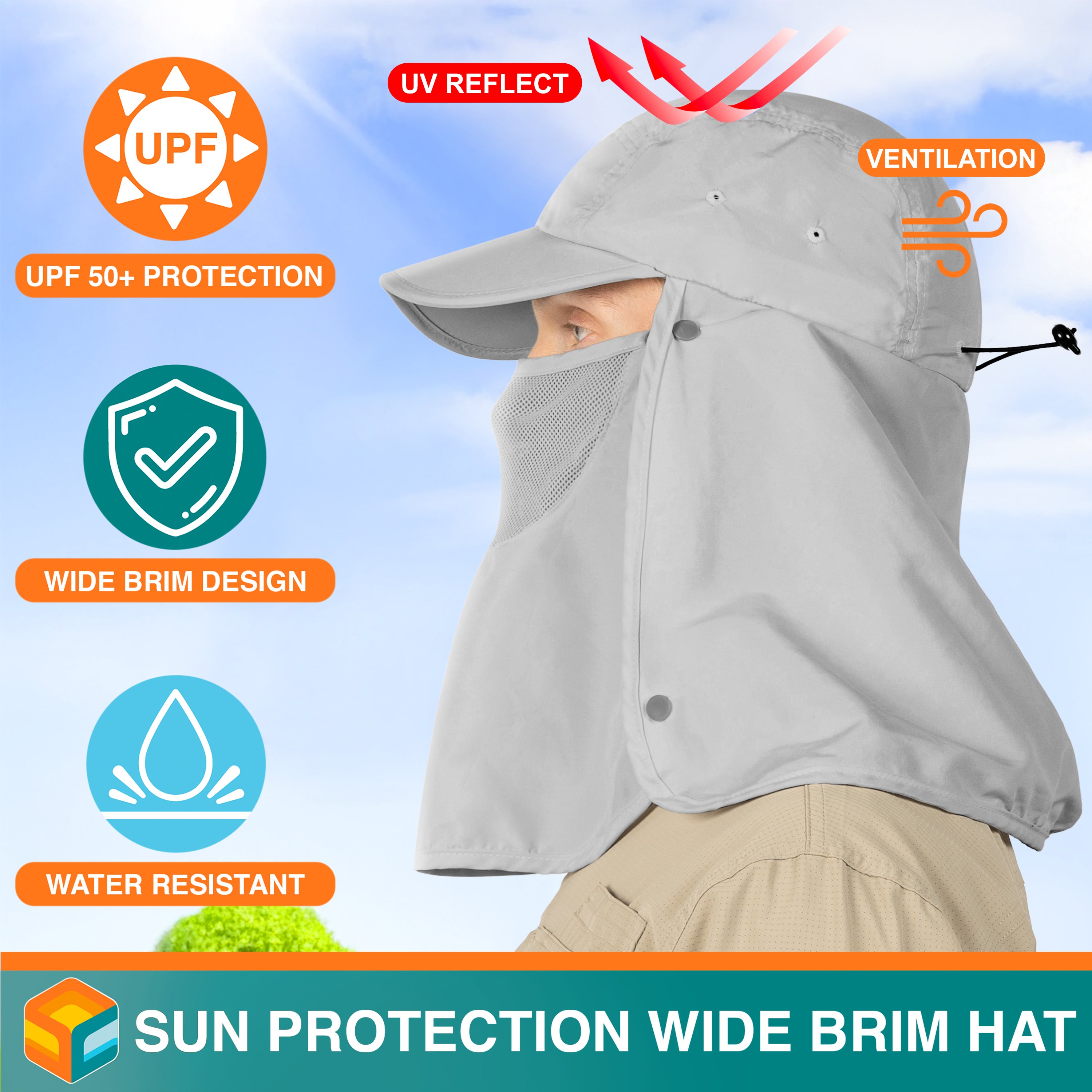 Unisex Sun Cap with Neck Flap and Face Cover