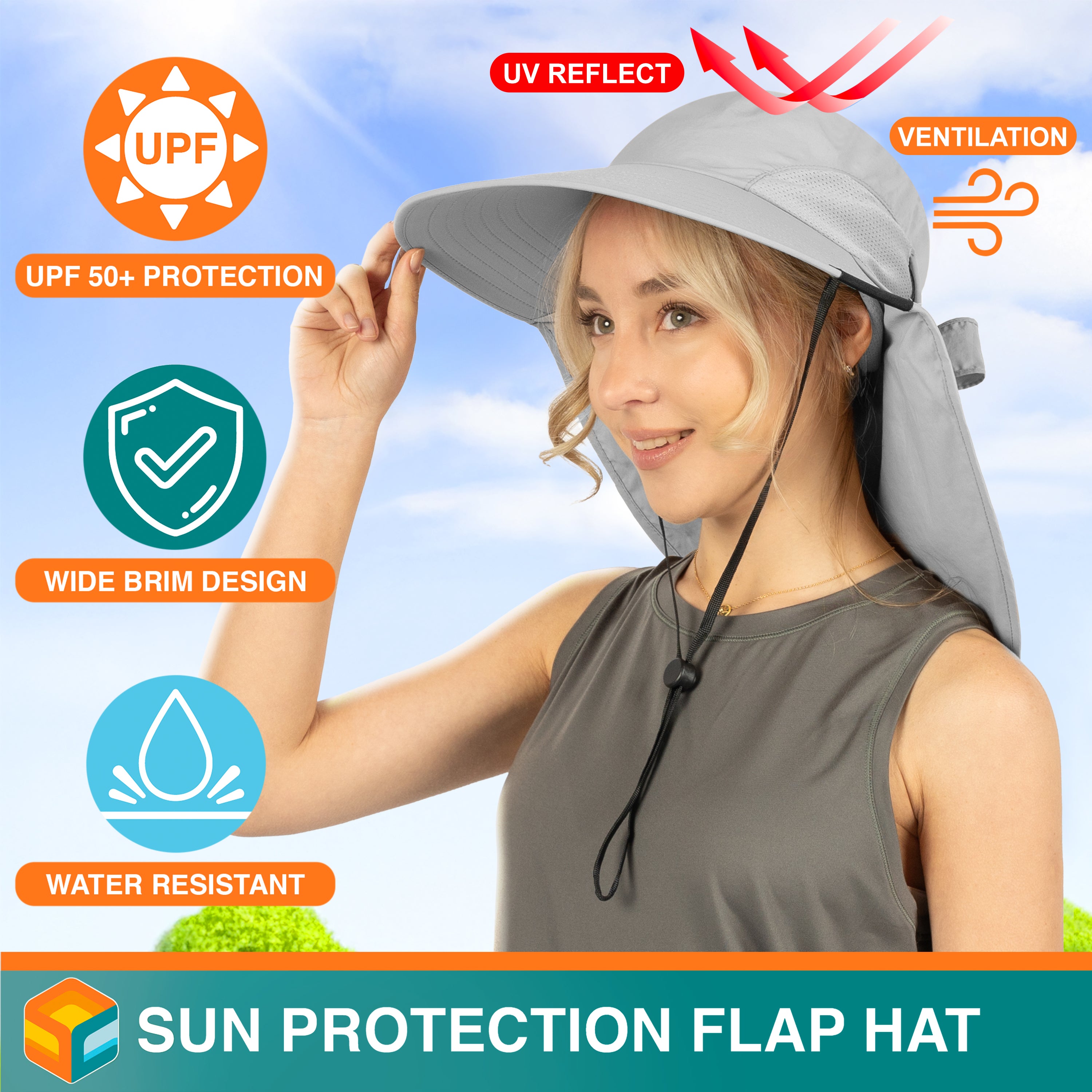 Womens Wide Brim Sun Hat with Bow and Neck Flap