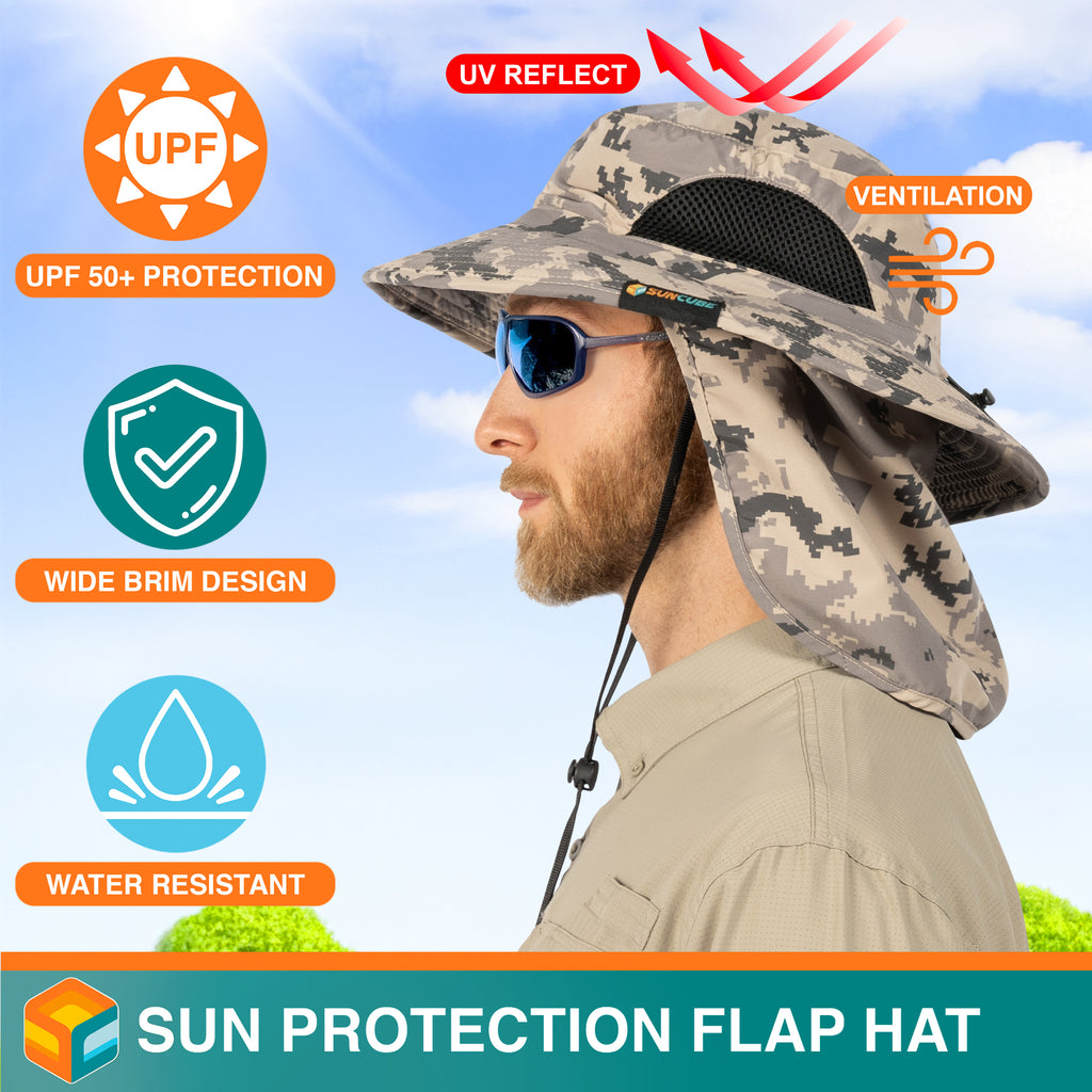 Unisex Wide Brim Sun Hat with Side Vent and Neck Flap Cover