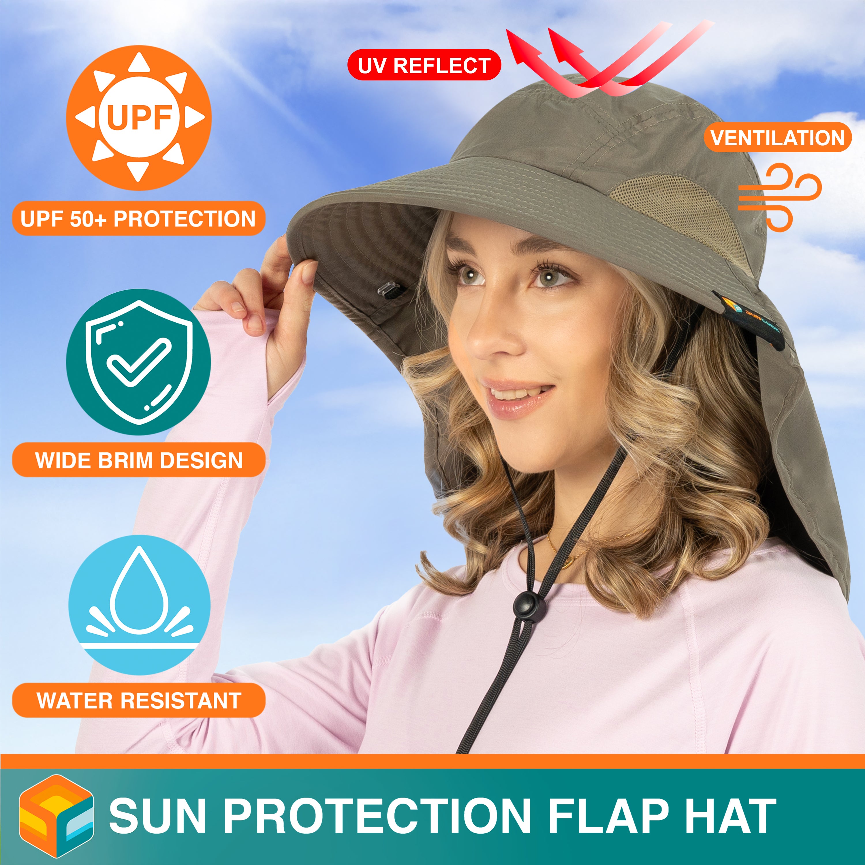 Unisex Wide Brim Sun Hat with Neck Cover