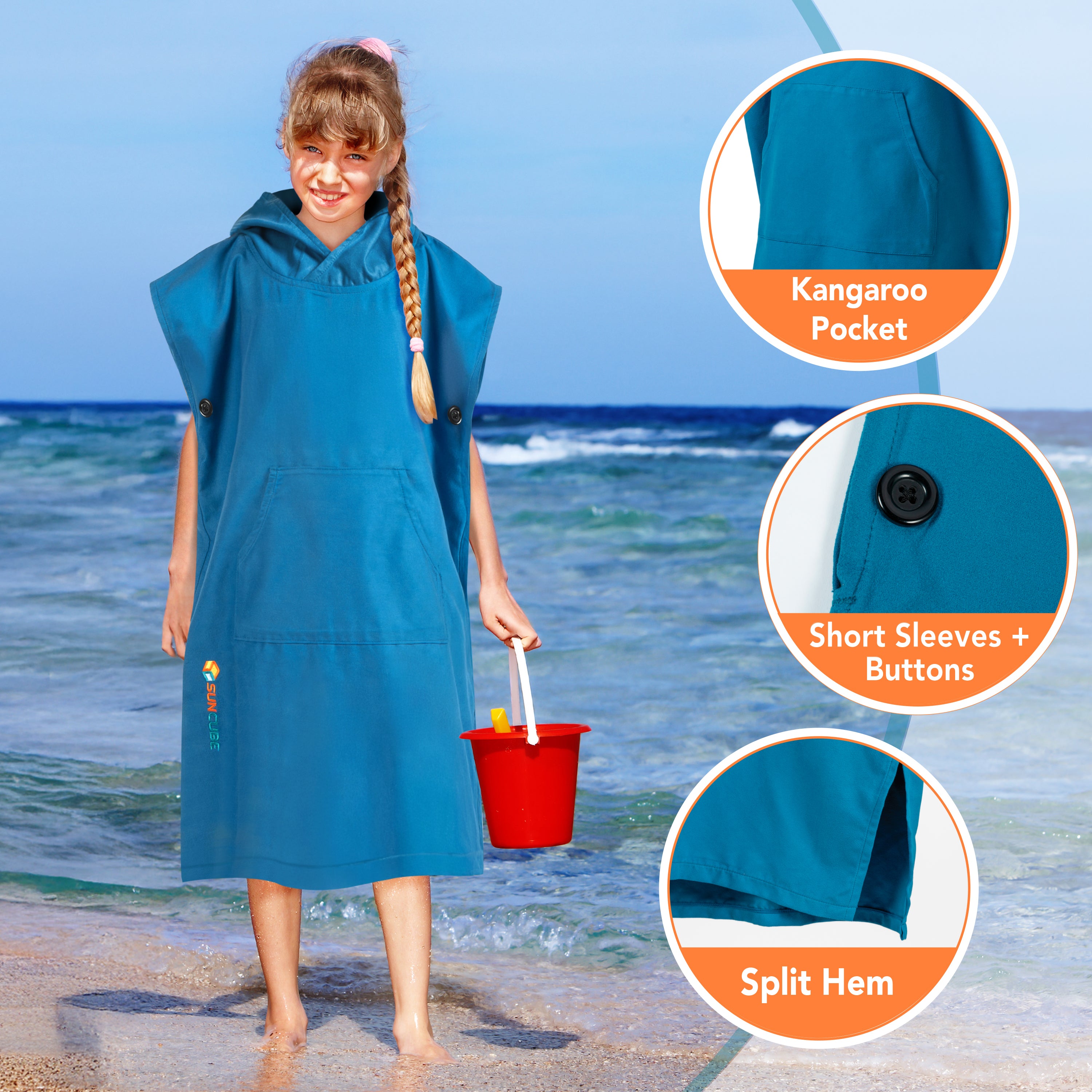 Surf Poncho Changing Robe with Hood, Microfiber - Kids / Teen