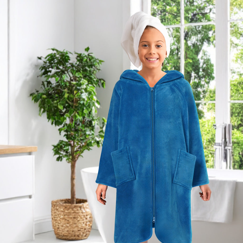 Teens Zippper Hooded Towel Robe