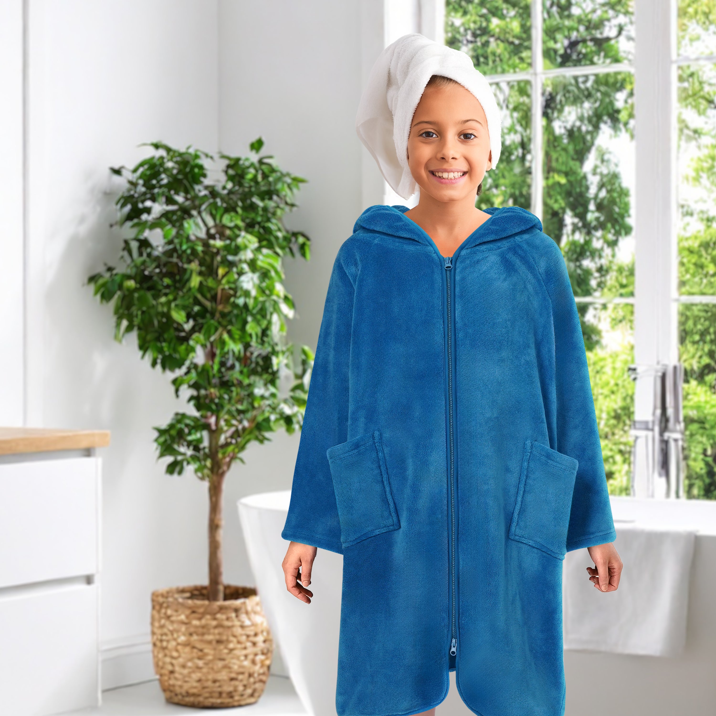 Teens Zippper Hooded Towel Robe