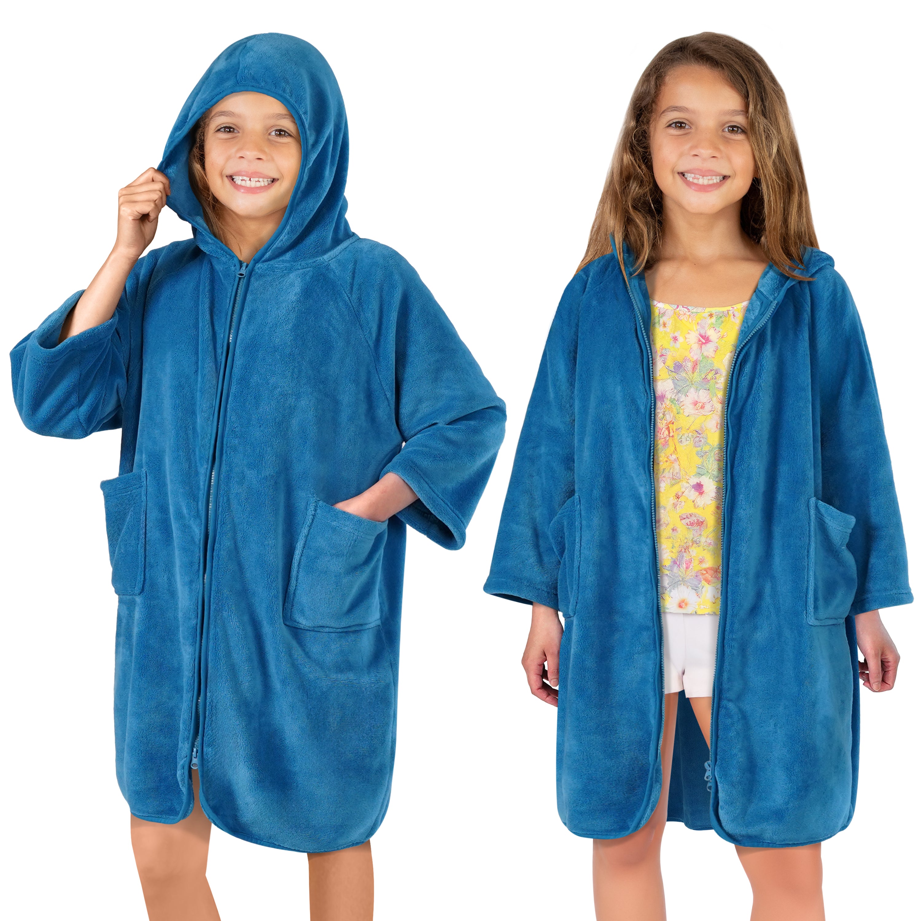 Teens Zippper Hooded Towel Robe