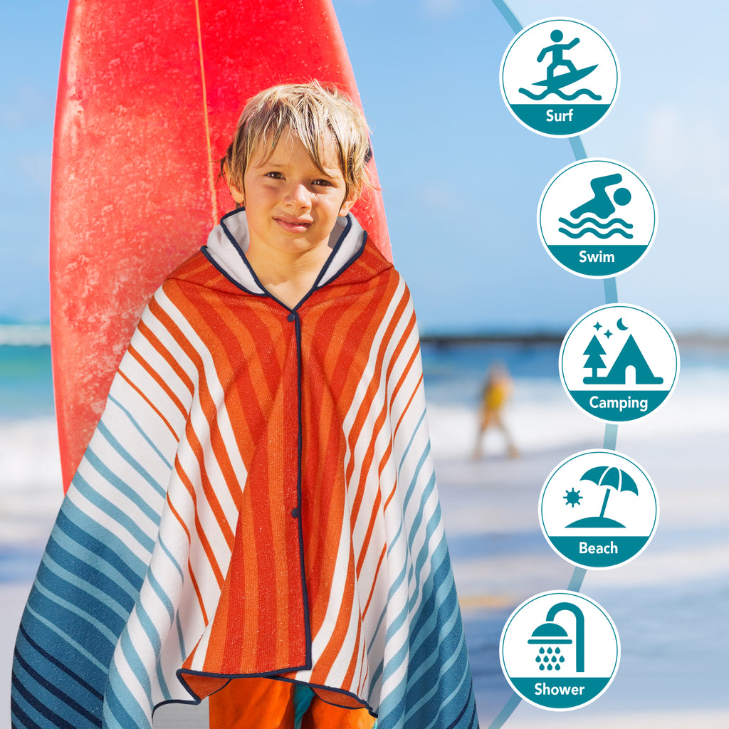 Kids Hooded Poncho Wrap Bath Towel