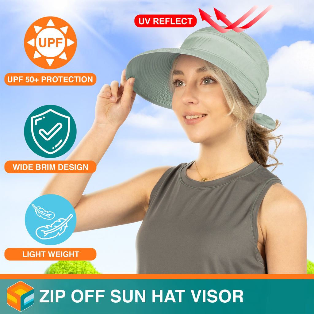 Womens Convertible Zip Off Sun Visor Hat