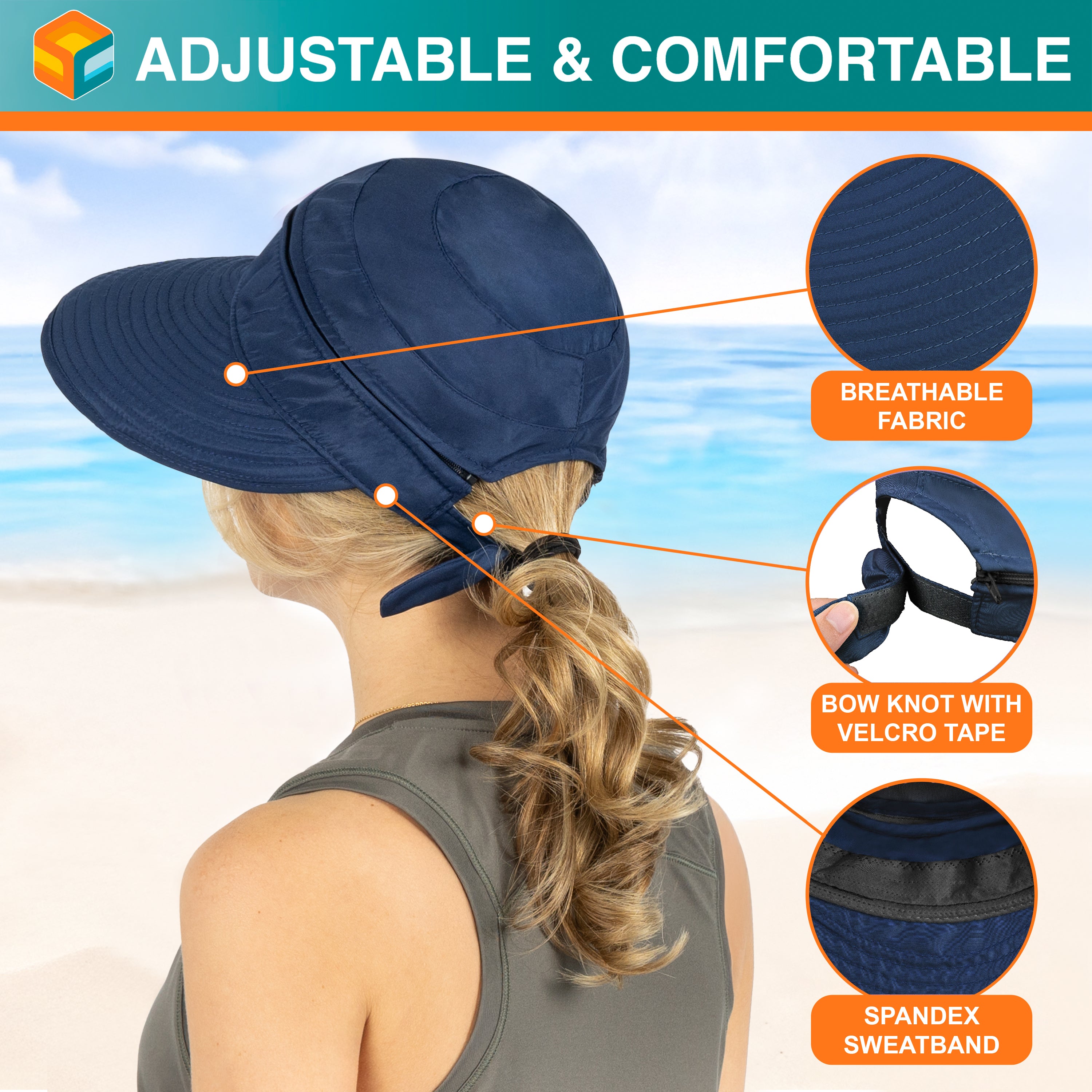 Womens Convertible Zip Off Sun Visor Hat