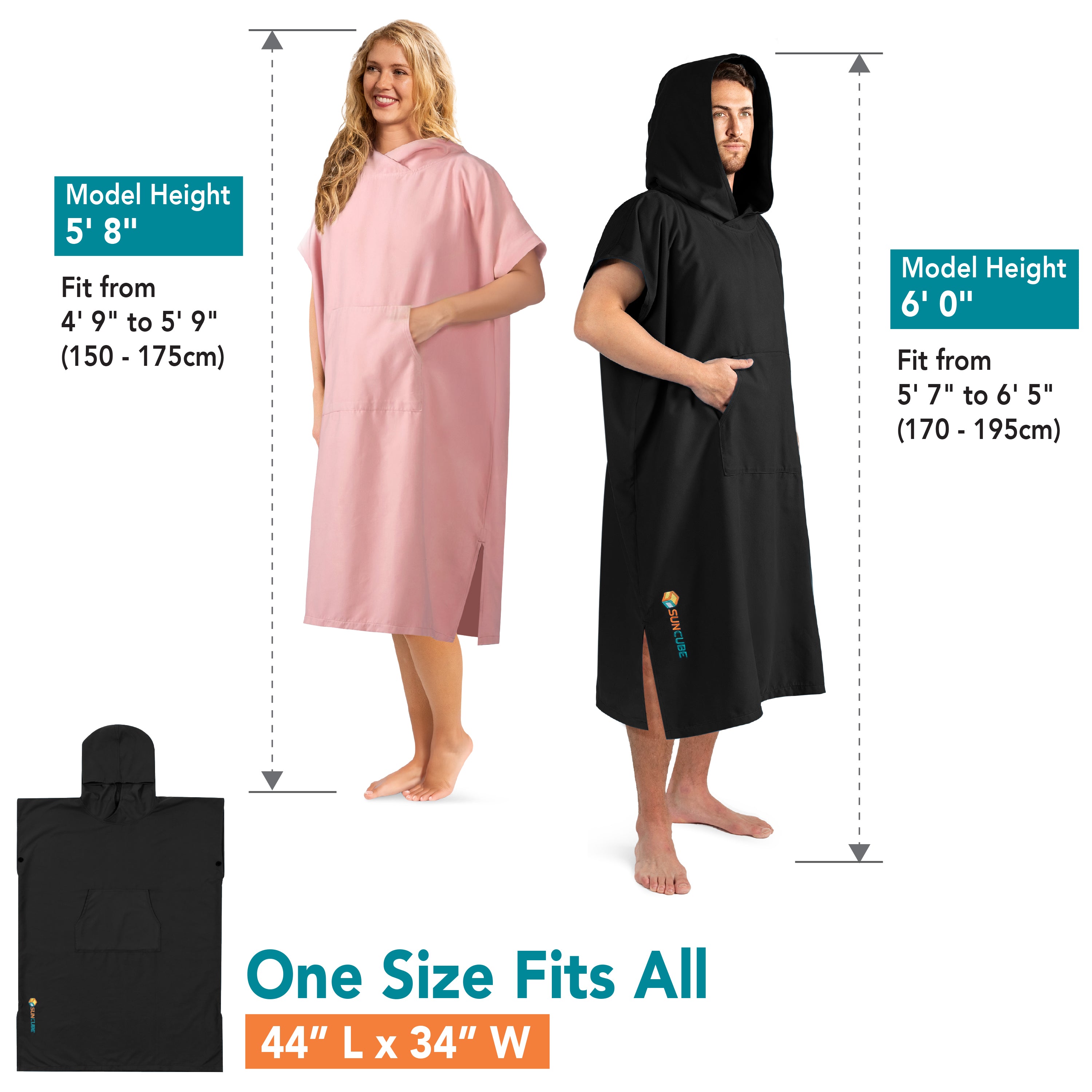 Surf Poncho Changing Robe with Hood, Microfiber - Adults