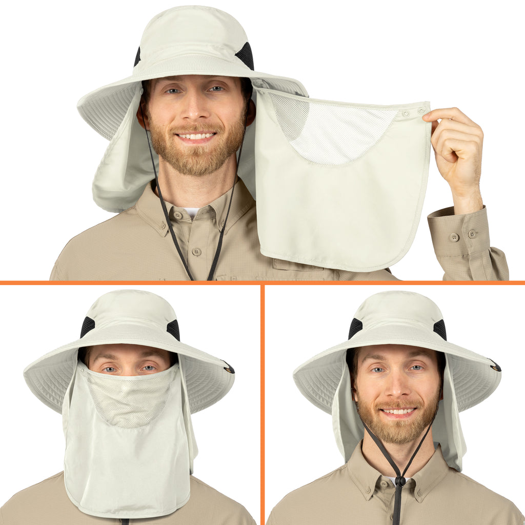 Unisex Wide Brim Hat with Neck Flap and Face Cover
