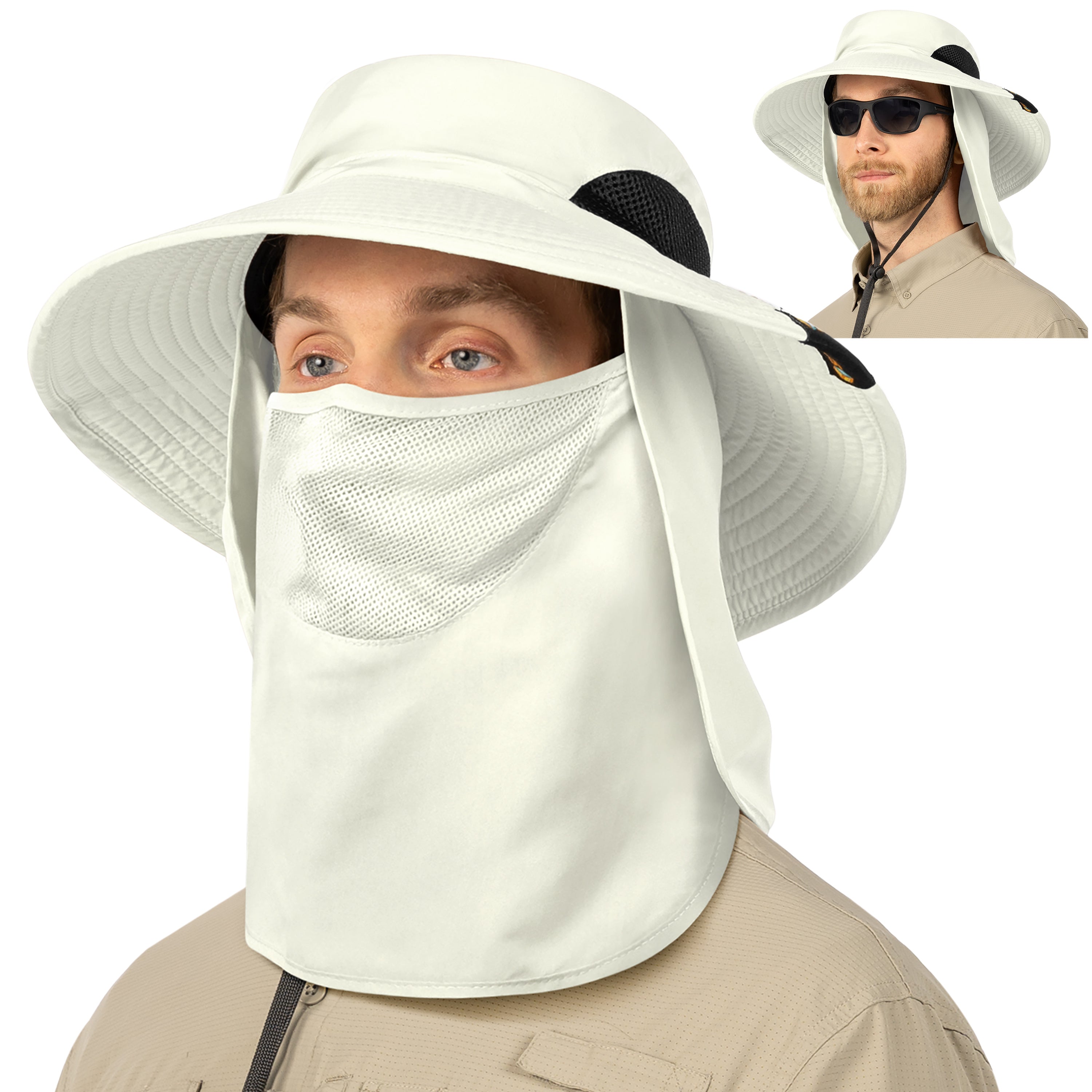 Unisex Wide Brim Hat with Neck Flap and Face Cover