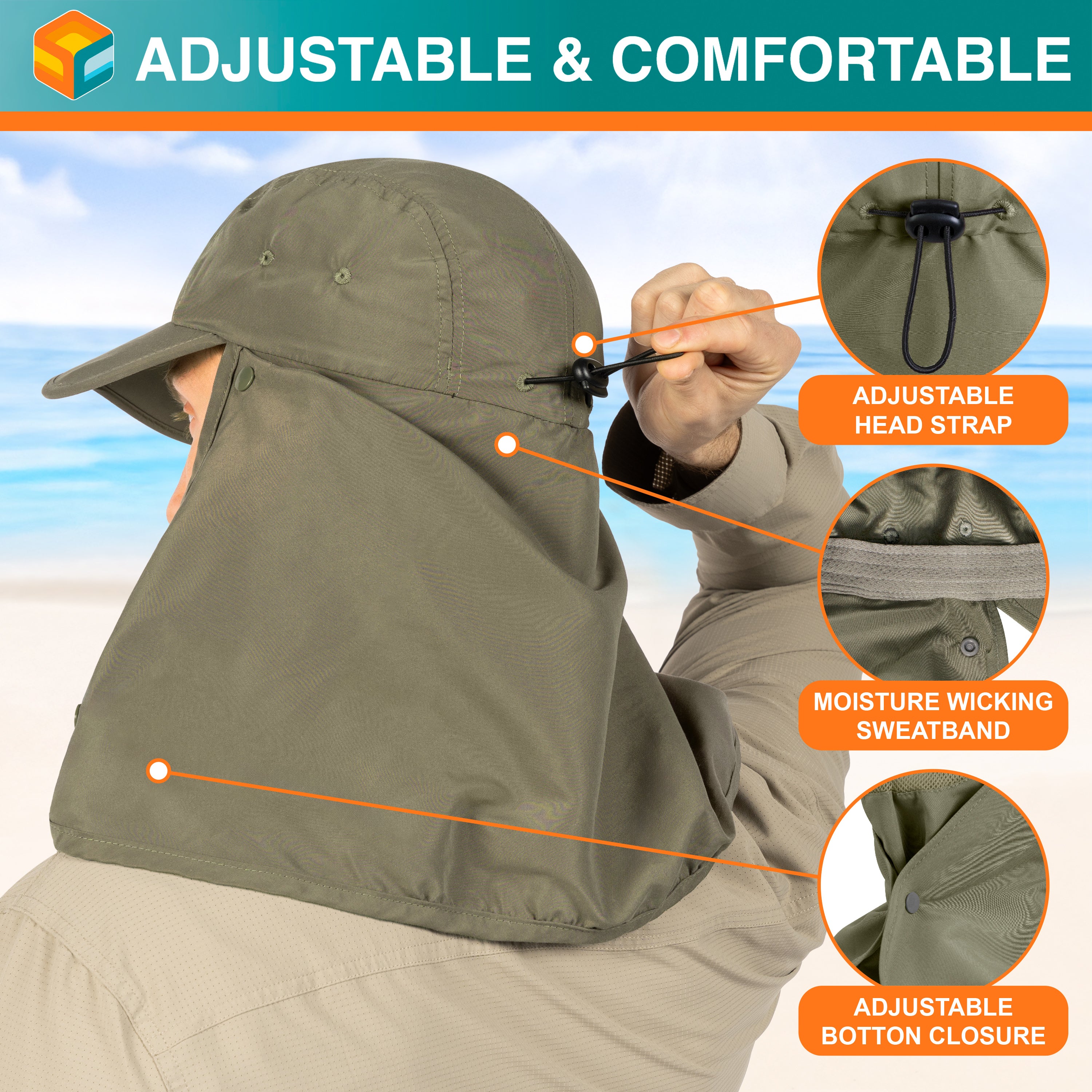 Unisex Sun Cap with Neck Flap and Face Cover