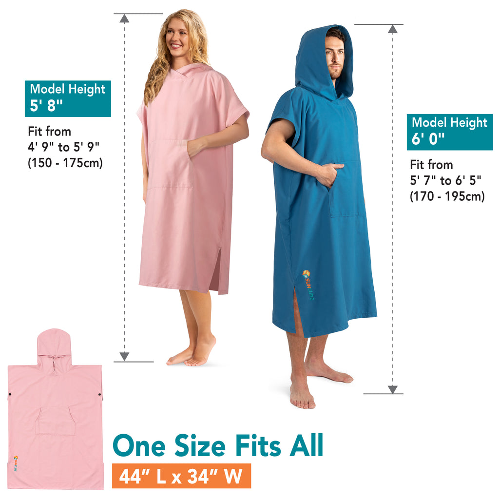 Surf Poncho Changing Robe with Hood, Microfiber - Adults
