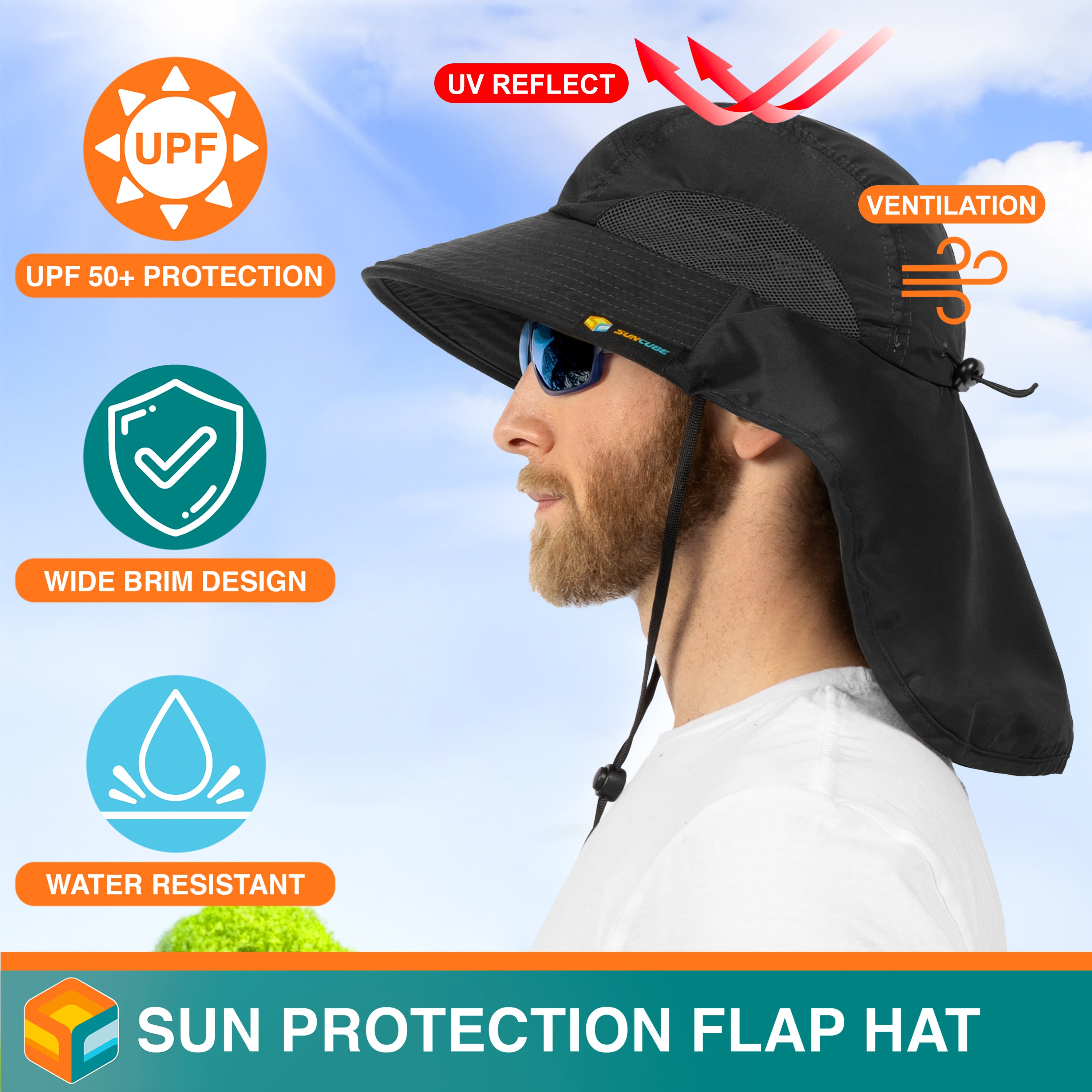 Unisex Wide Brim Sun Hat with Neck Cover