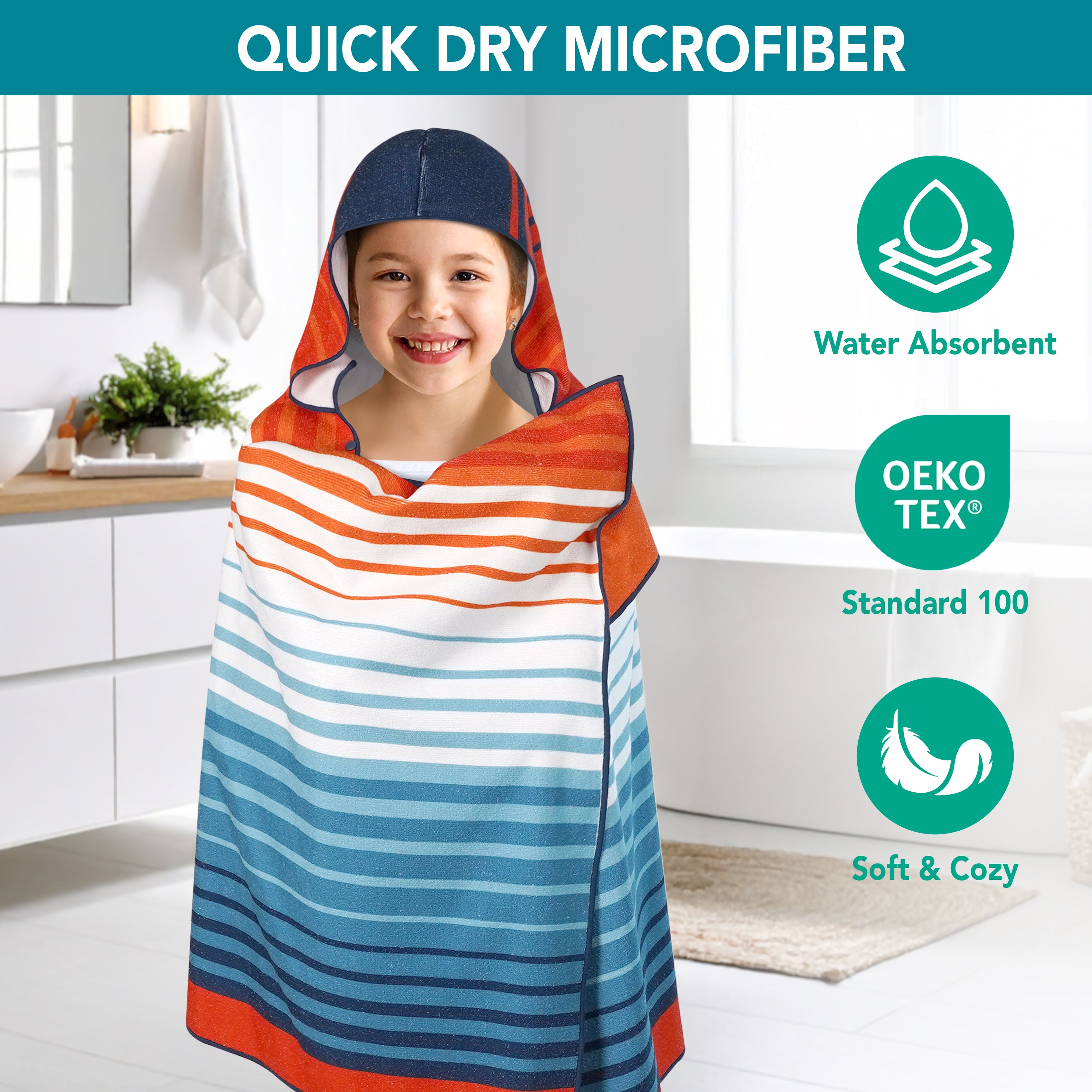 Kids Hooded Poncho Wrap Bath Towel