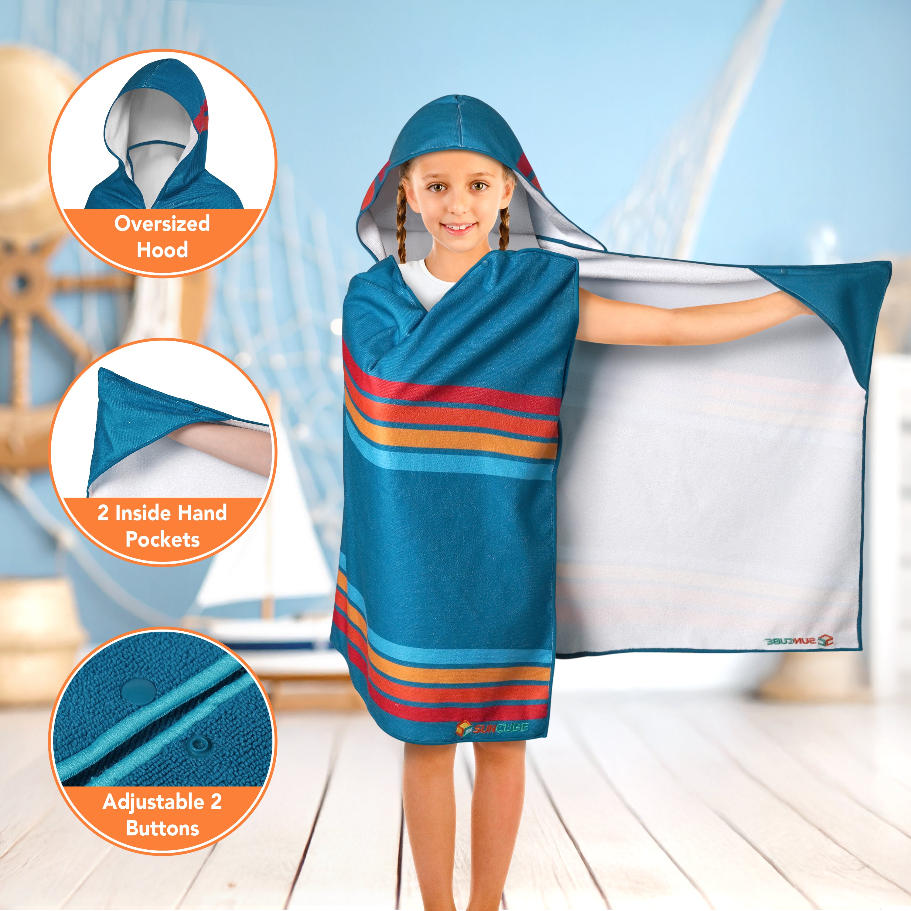 Kids Hooded Poncho Wrap Bath Towel