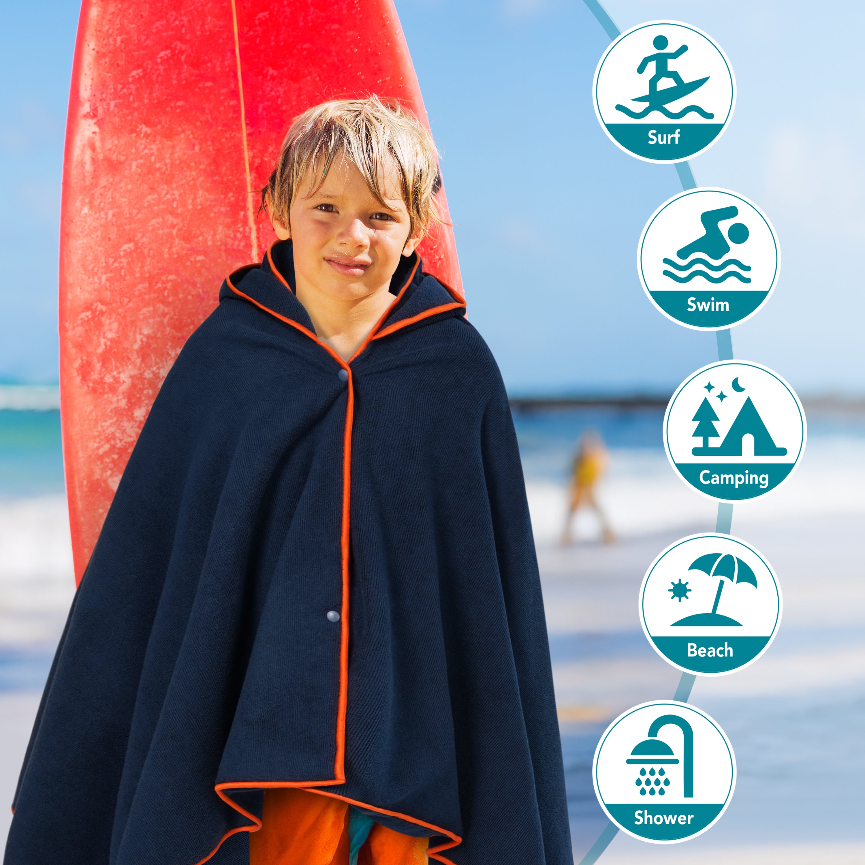 Kids Hooded Poncho Wrap Bath Towel