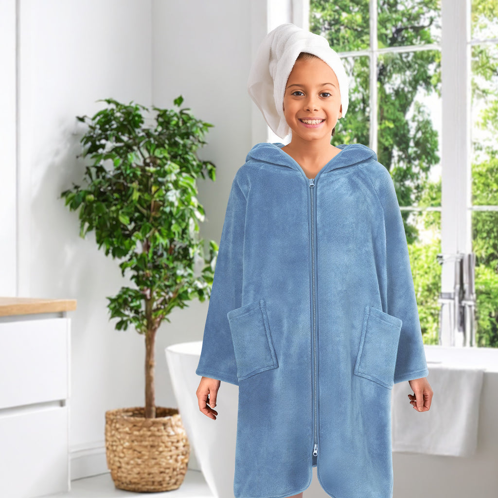 Teens Zippper Hooded Towel Robe