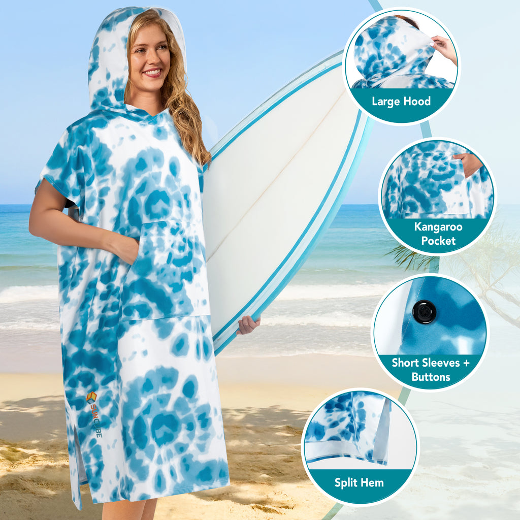 Surf Poncho Changing Robe with Hood, Microfiber - Adults