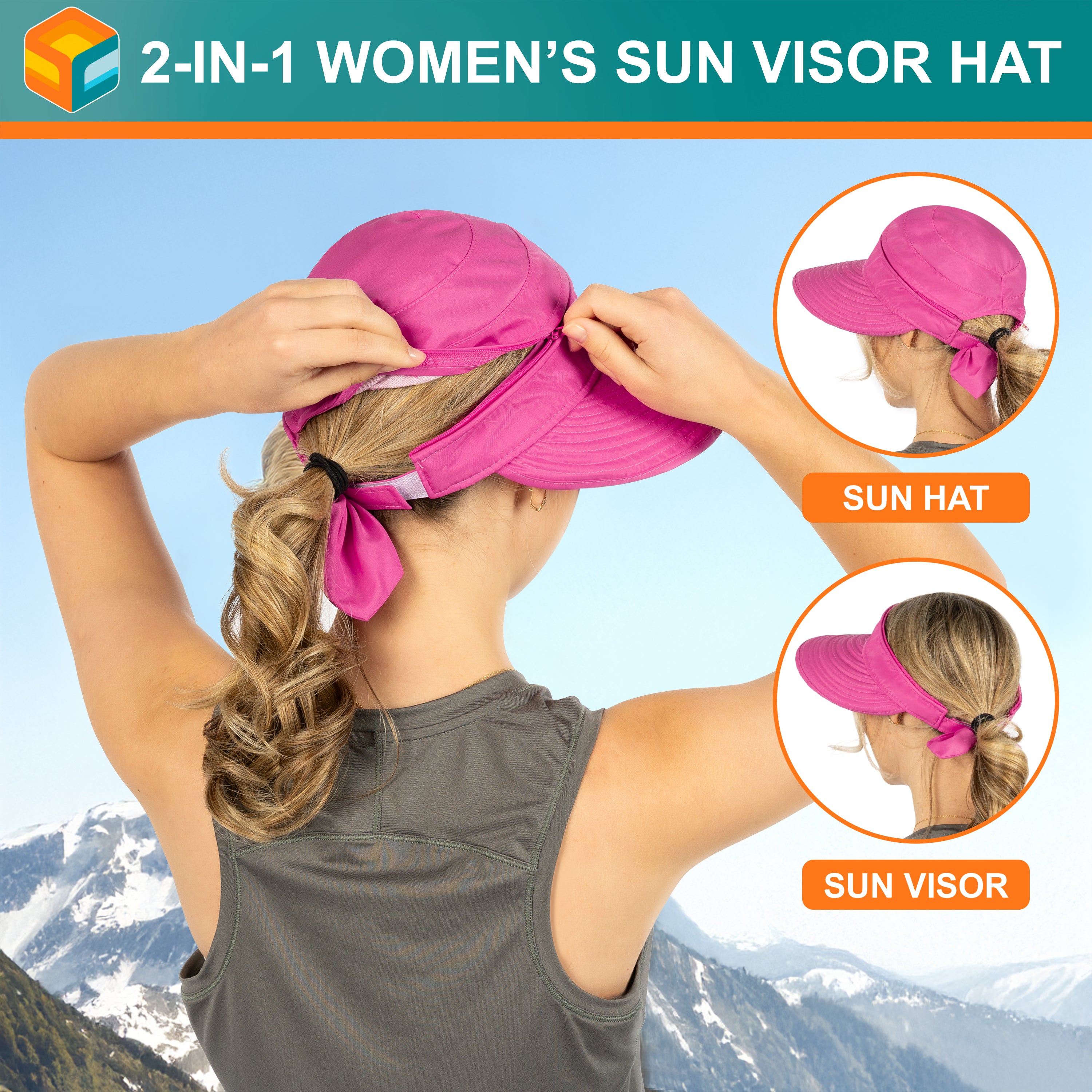 Womens Convertible Zip Off Sun Visor Hat