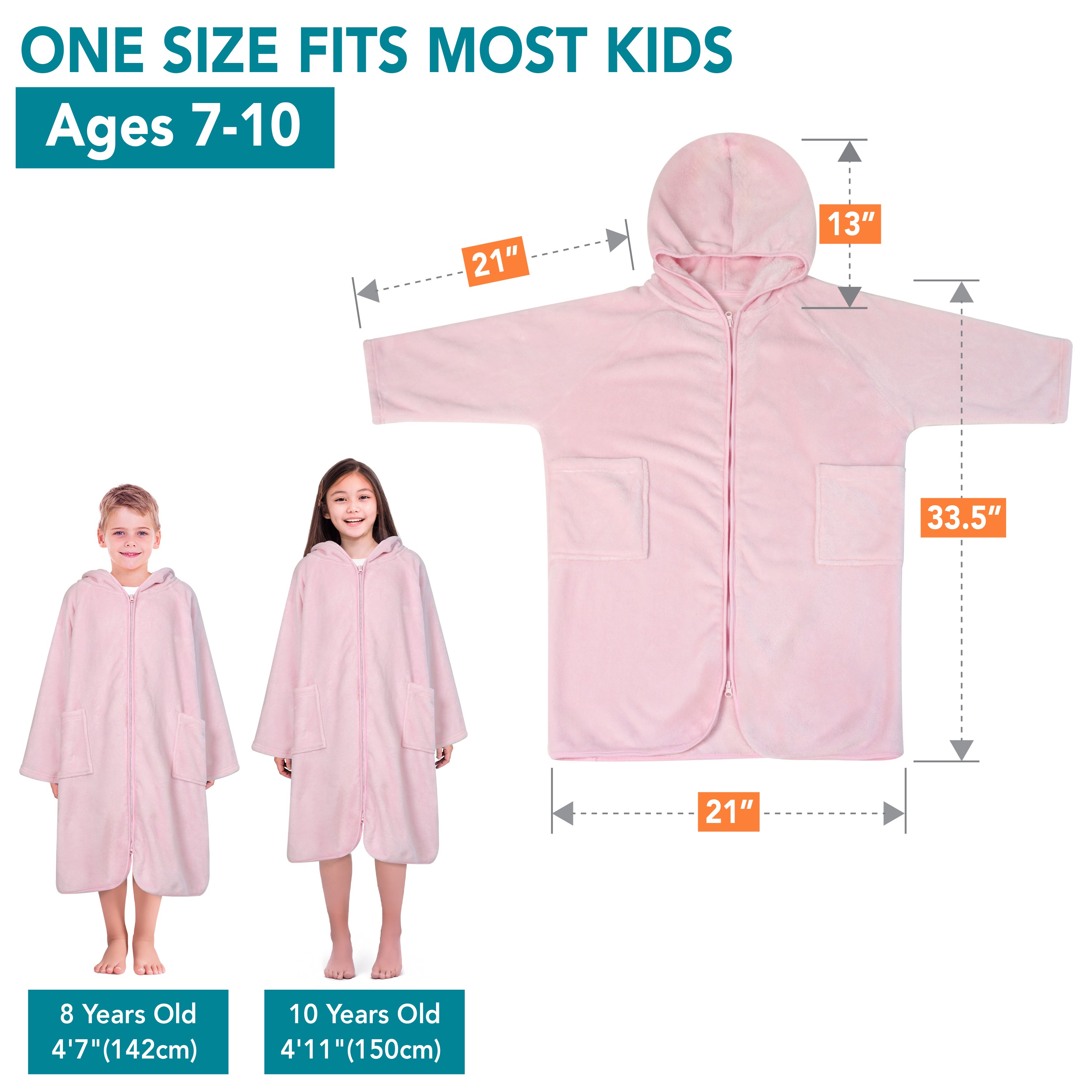 Teens Zippper Hooded Towel Robe