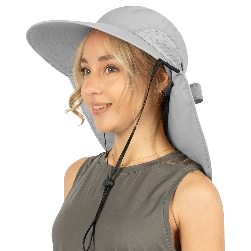 Womens Wide Brim Sun Hat with Bow and Neck Flap