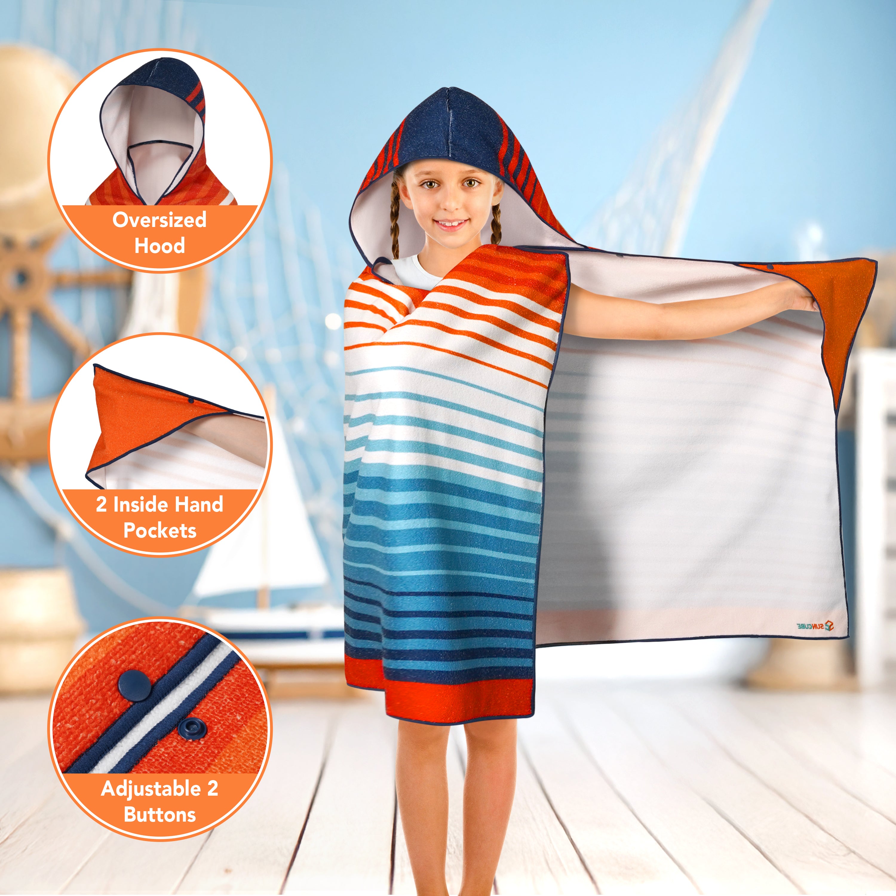 Kids Hooded Poncho Wrap Bath Towel