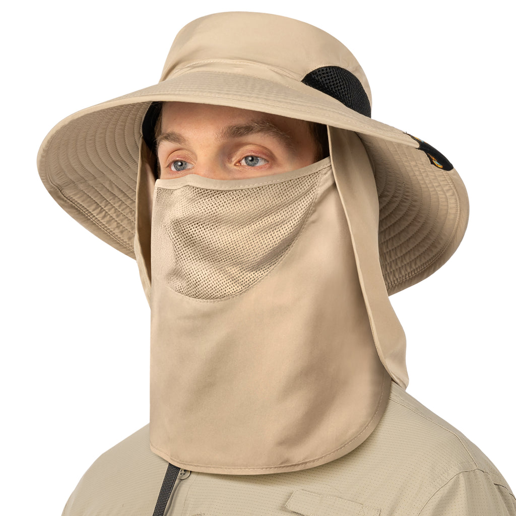 Unisex Wide Brim Hat with Neck Flap and Face Cover
