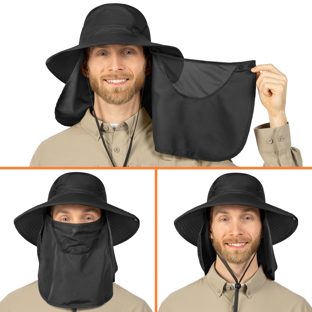 Unisex Wide Brim Hat with Neck Flap and Face Cover