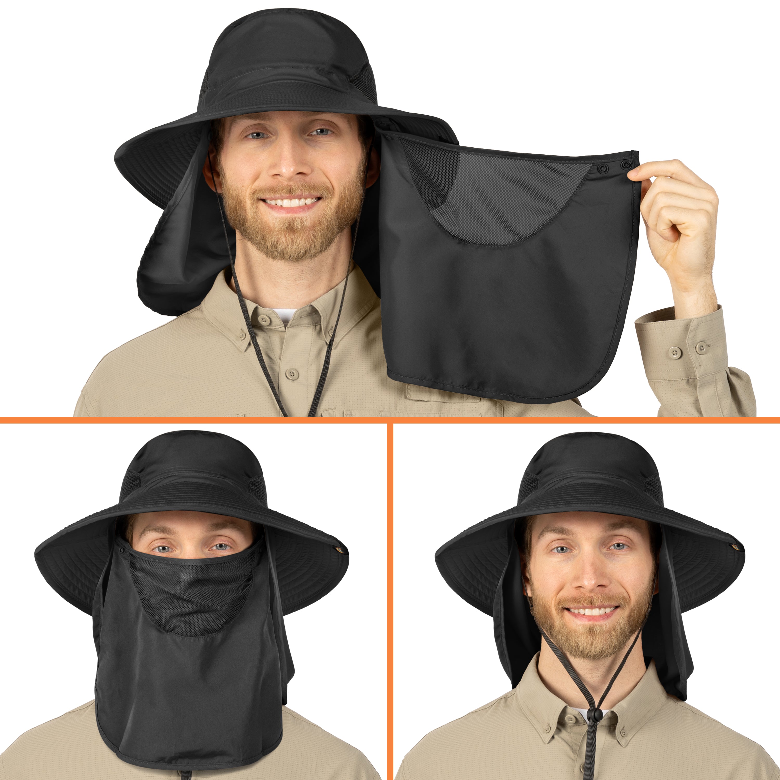 Unisex Wide Brim Hat with Neck Flap and Face Cover