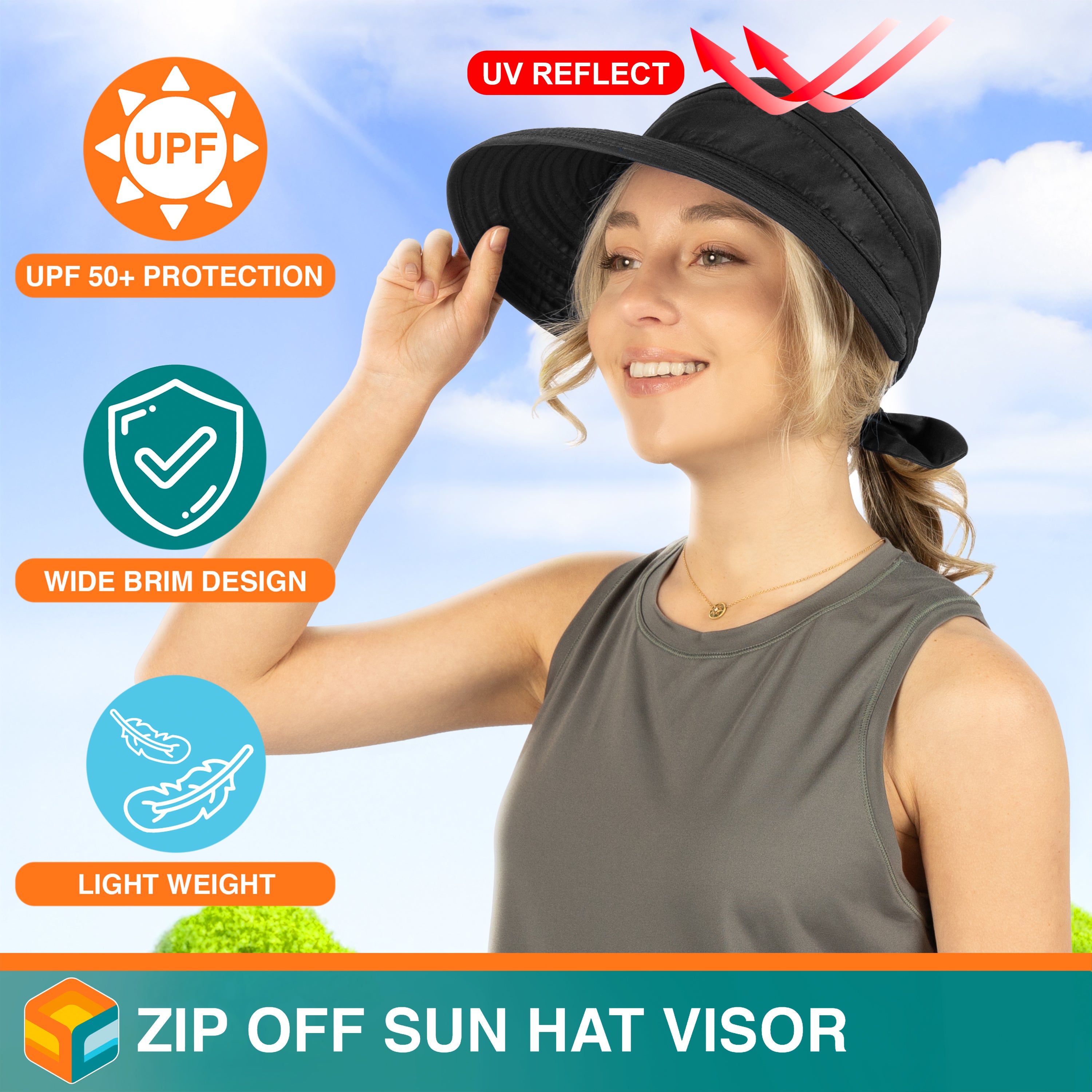 Womens Convertible Zip Off Sun Visor Hat