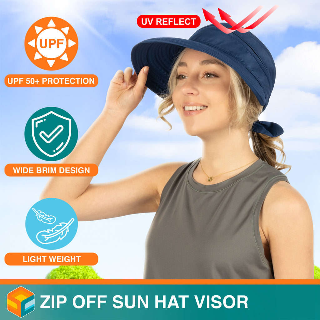 Womens Convertible Zip Off Sun Visor Hat