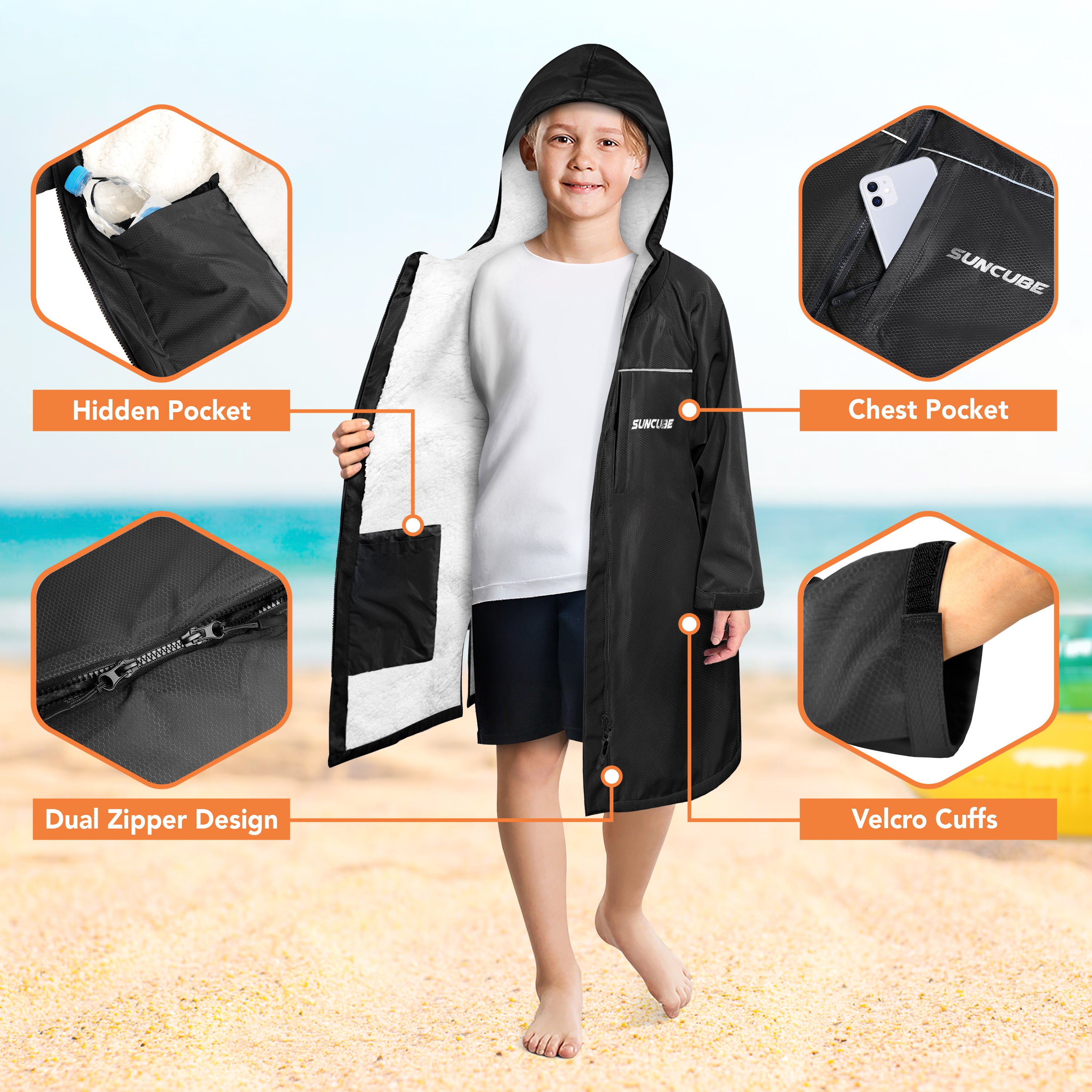 Unisex Hooded Swim Parka - Sherpa, Kids / Teen