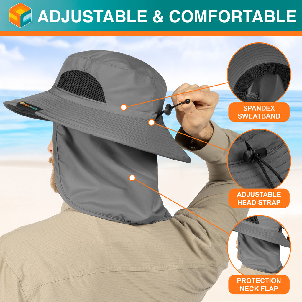 Unisex Wide Brim Hat with Neck Flap and Face Cover