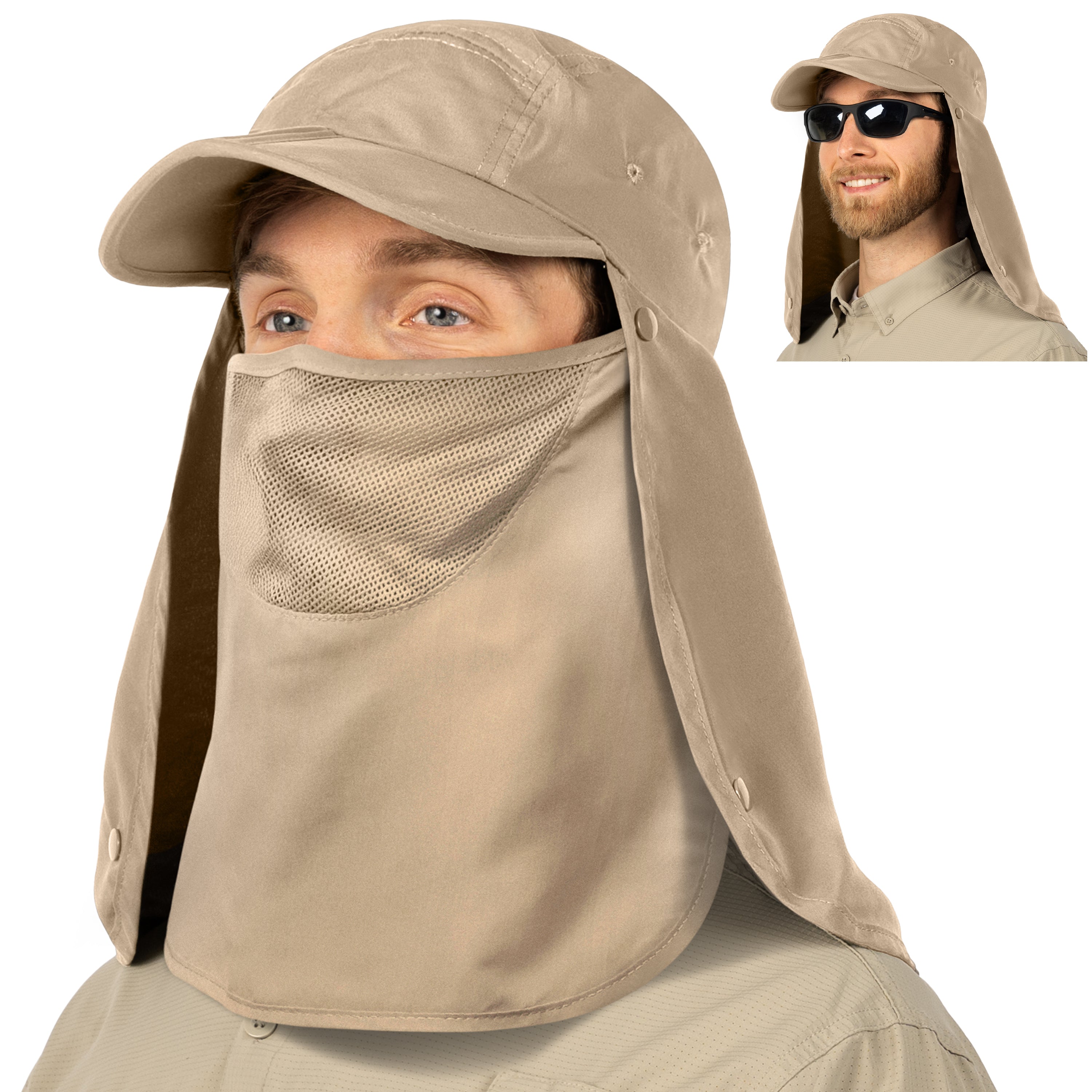 Unisex Sun Cap with Neck Flap and Face Cover