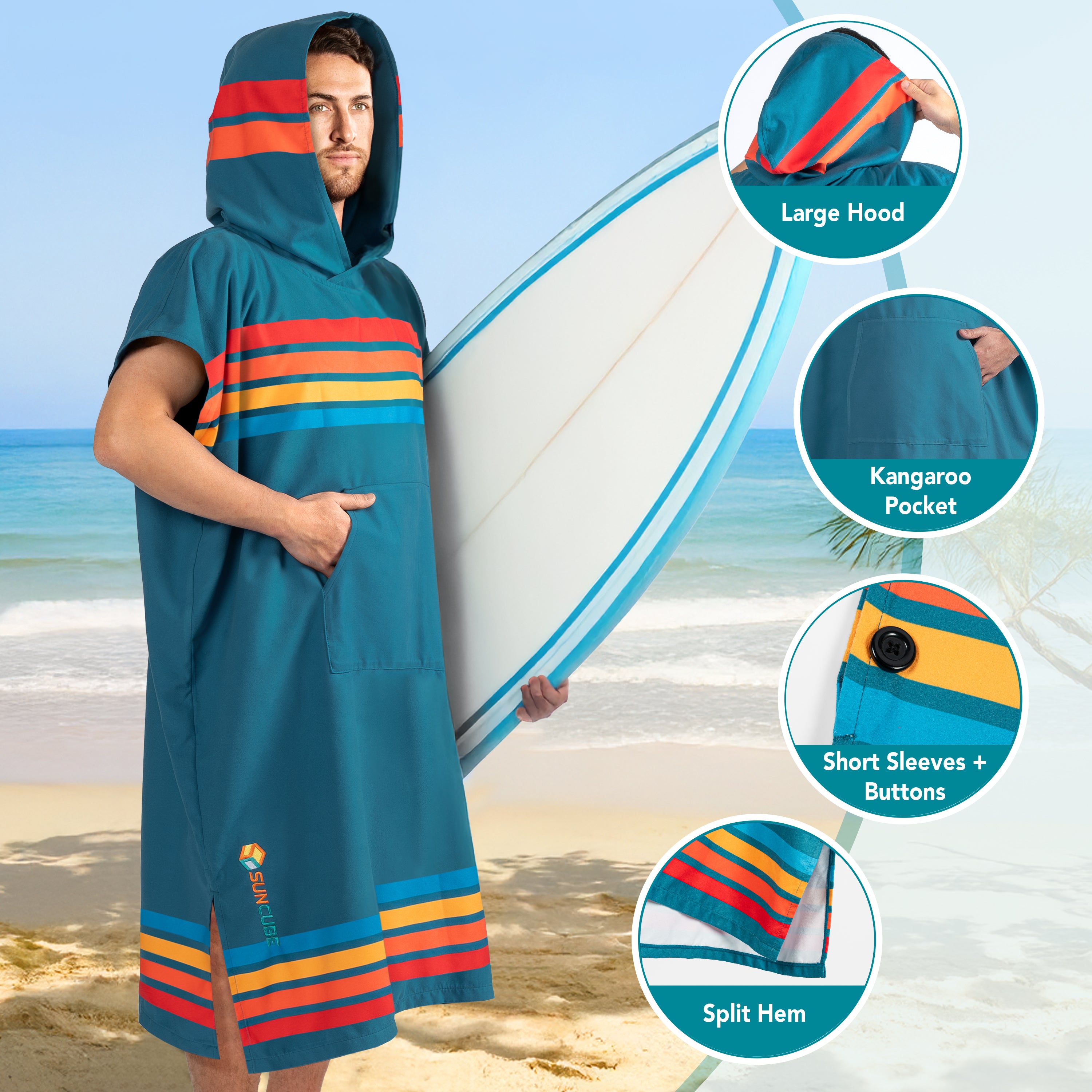 Surf Poncho Changing Robe with Hood, Microfiber - Adults