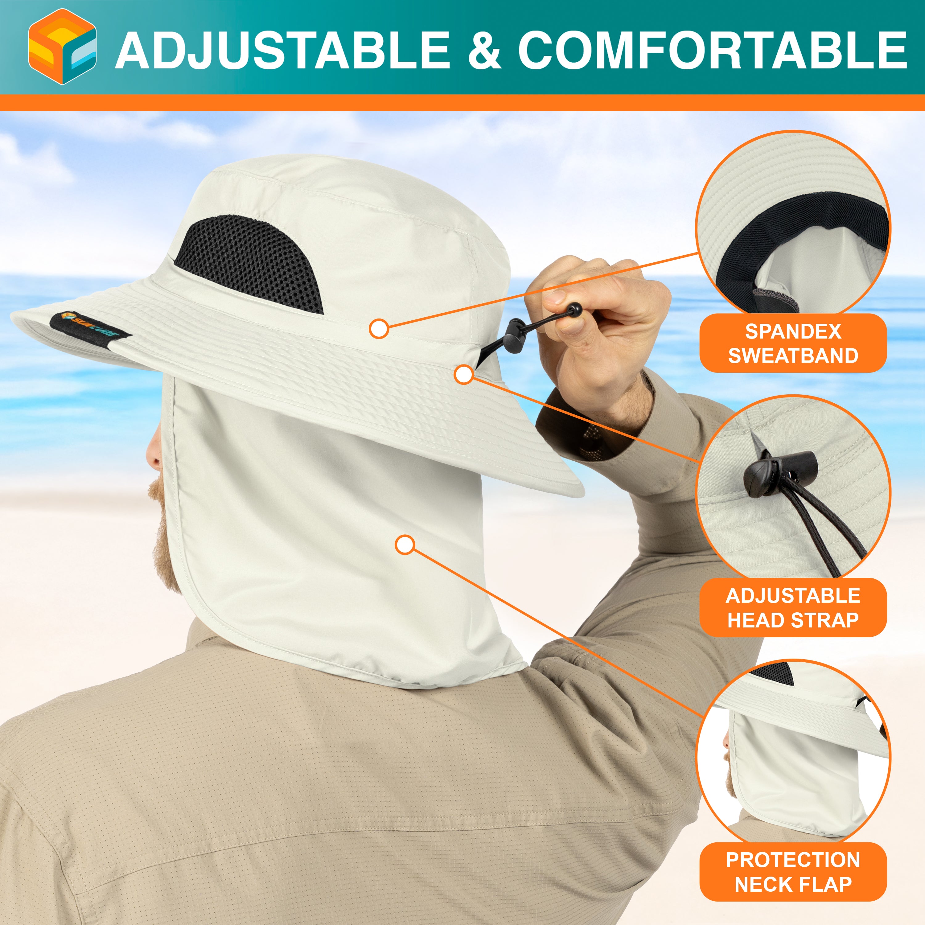 Unisex Wide Brim Hat with Neck Flap and Face Cover