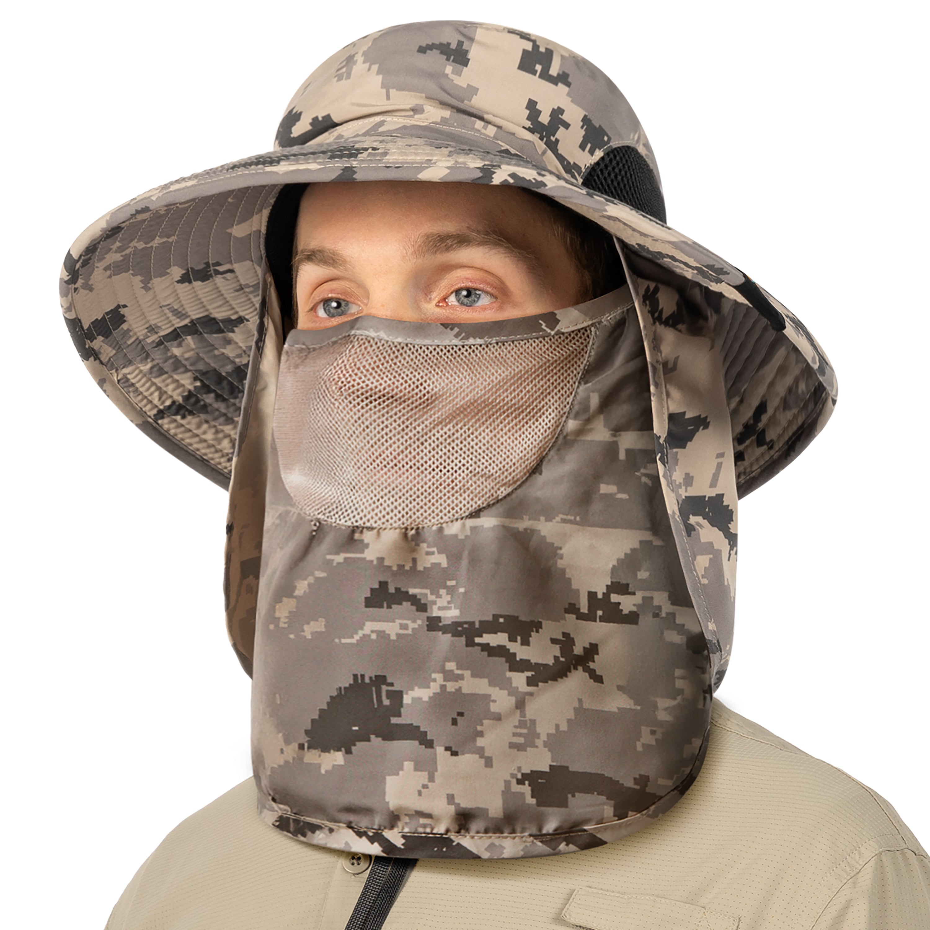 Unisex Wide Brim Hat with Neck Flap and Face Cover