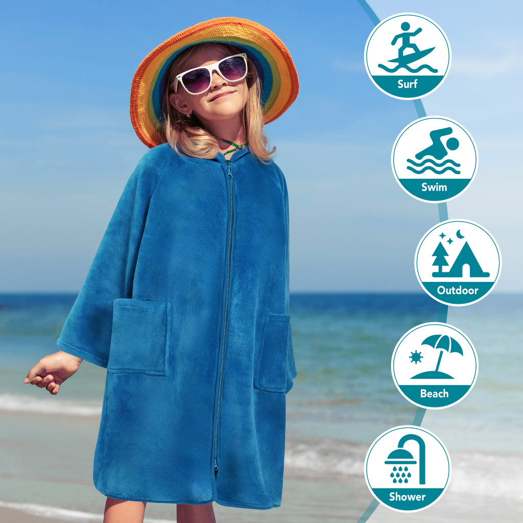 Teens Zippper Hooded Towel Robe