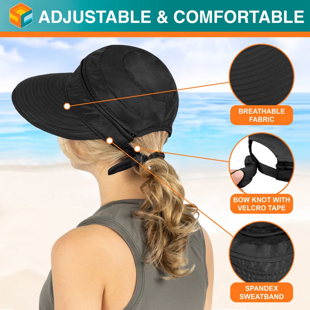 Womens Convertible Zip Off Sun Visor Hat