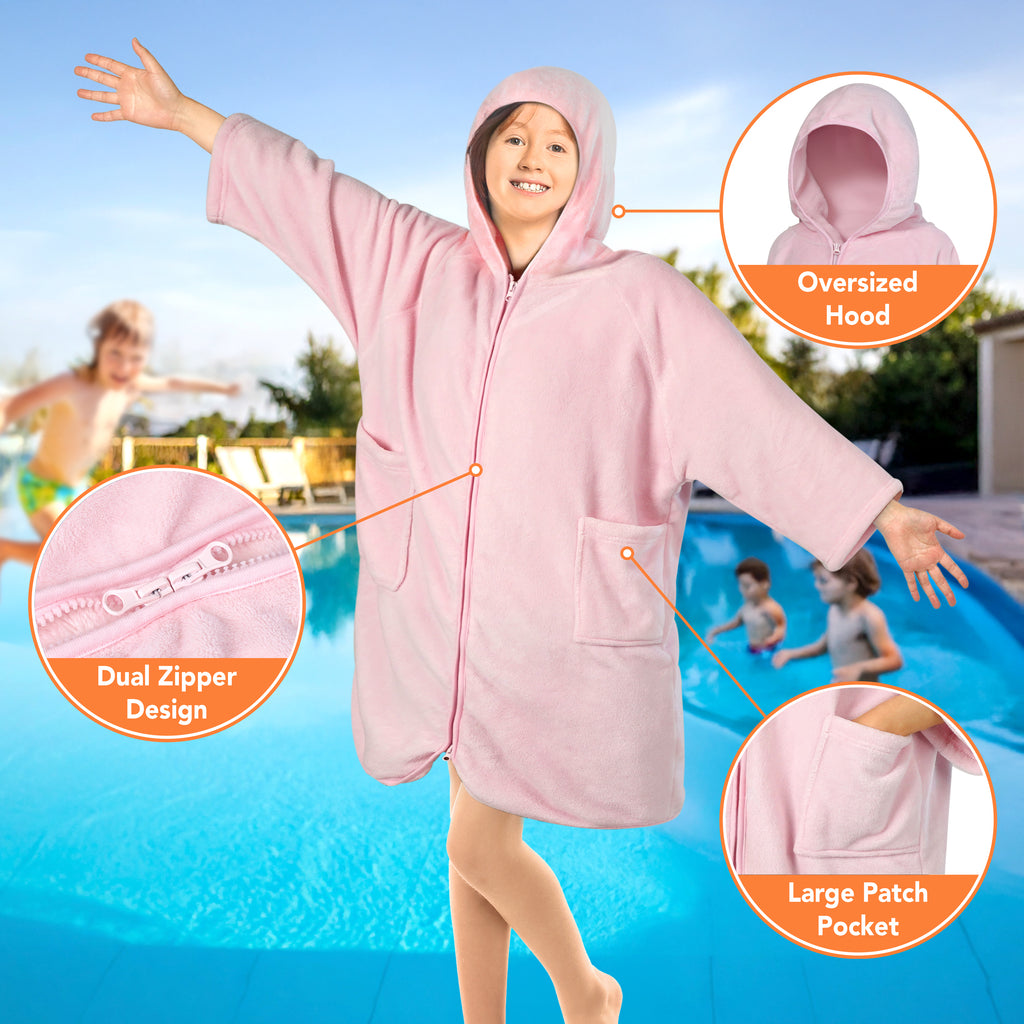 Teens Zippper Hooded Towel Robe