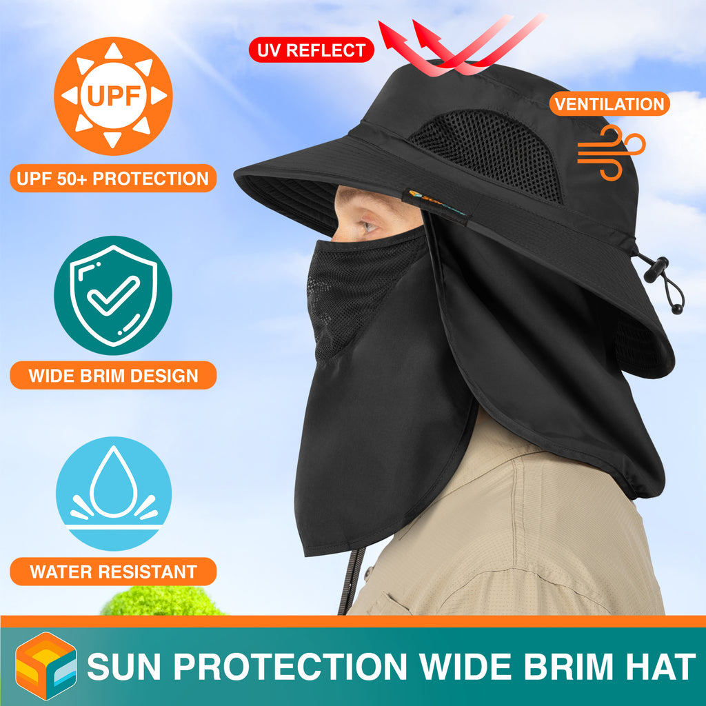 Unisex Wide Brim Hat with Neck Flap and Face Cover