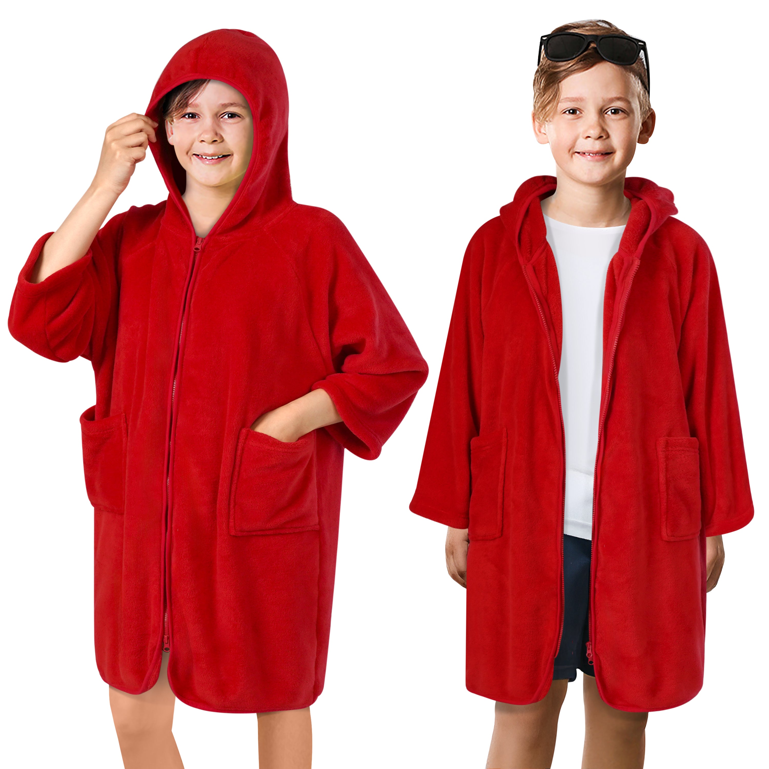 Teens Zippper Hooded Towel Robe