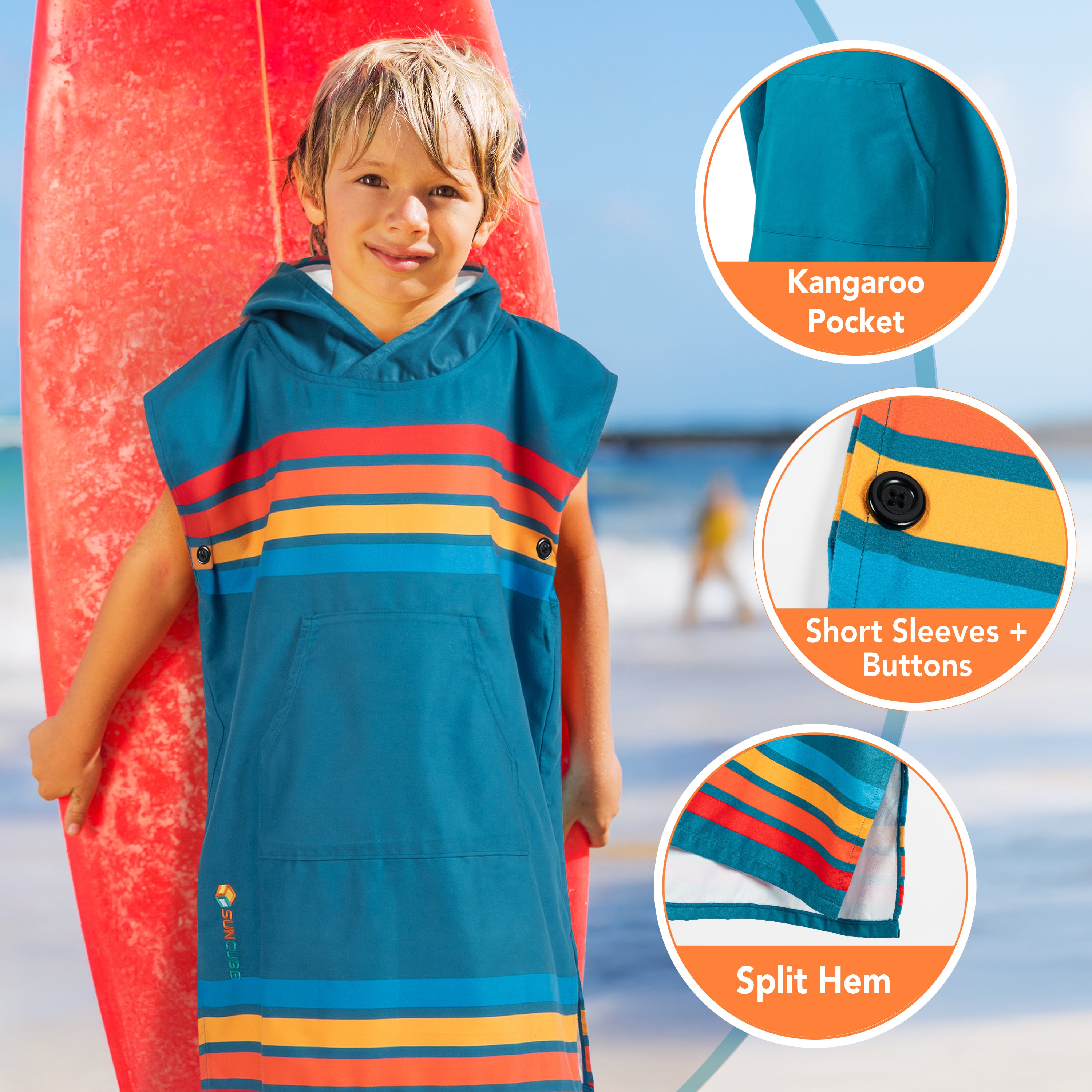 Surf Poncho Changing Robe with Hood, Microfiber - Kids / Teen