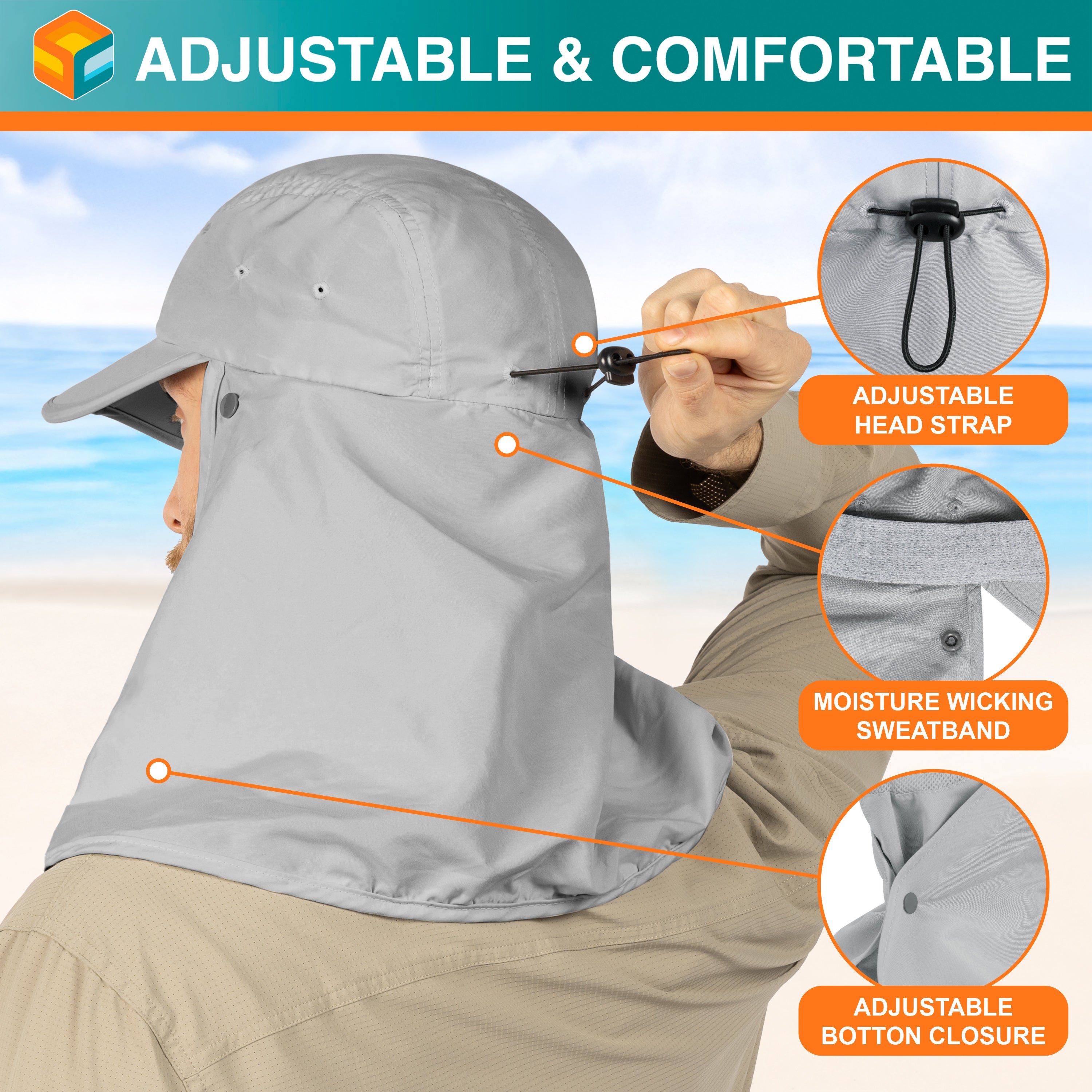 Unisex Sun Cap with Neck Flap and Face Cover