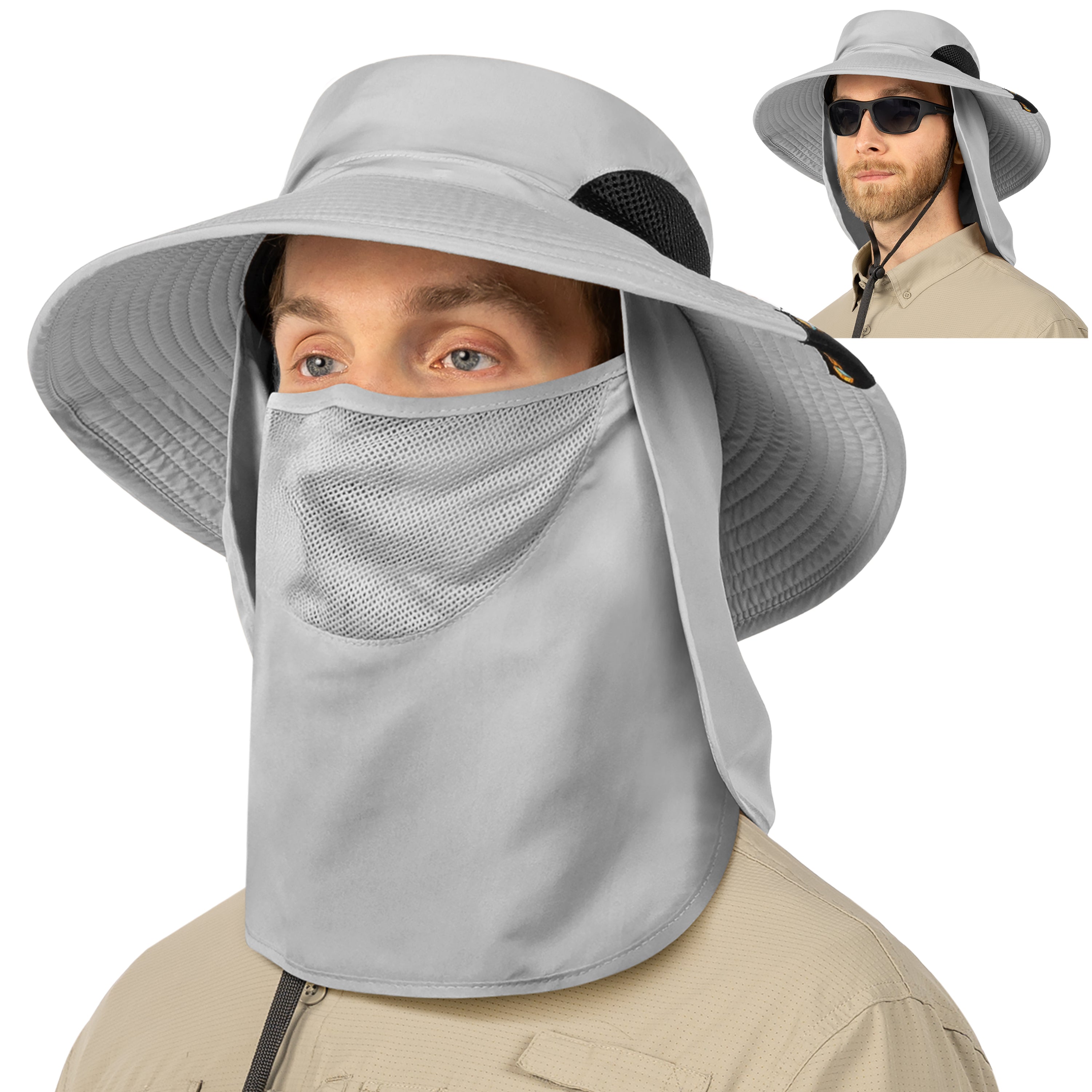 Unisex Wide Brim Hat with Neck Flap and Face Cover