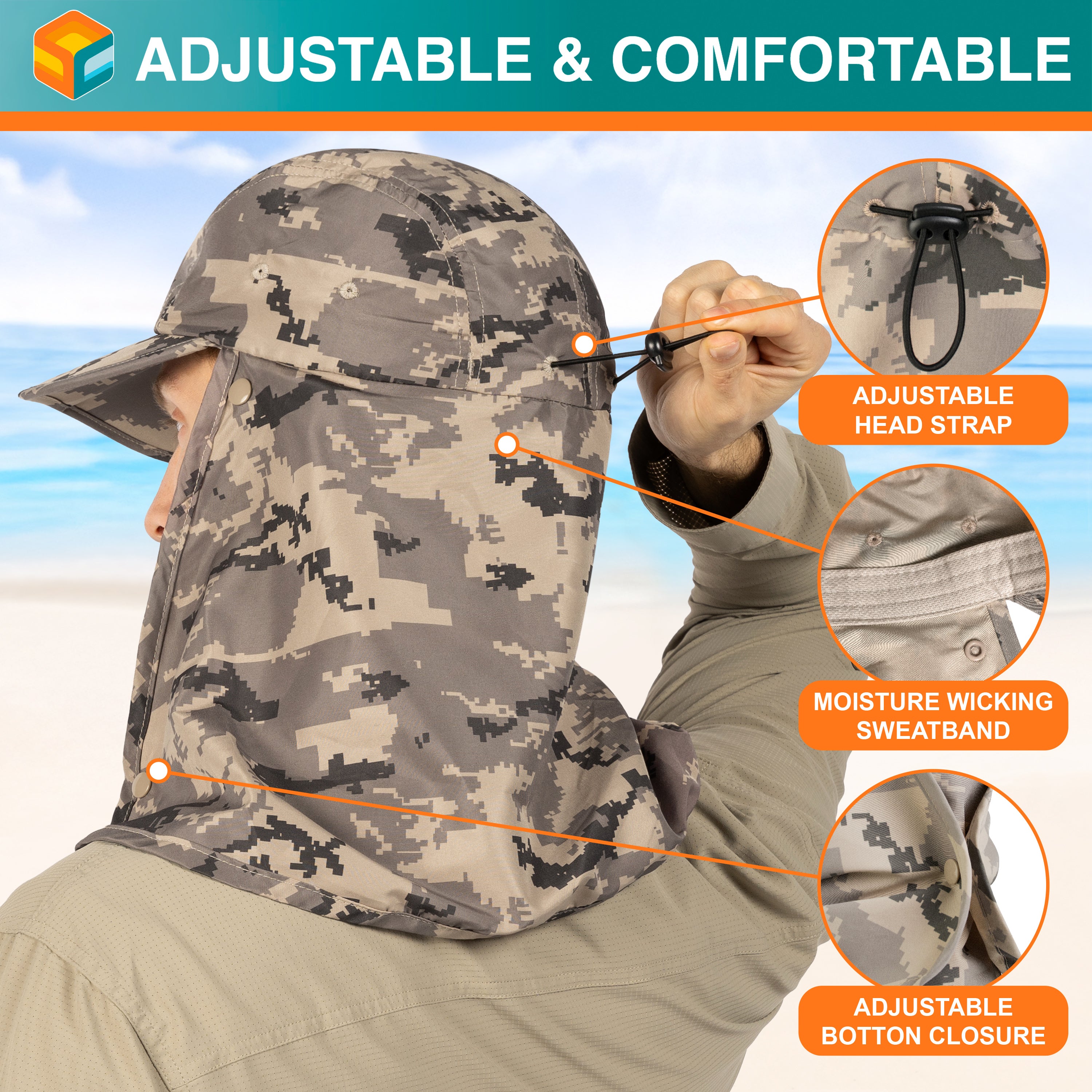 Unisex Sun Cap with Neck Flap and Face Cover