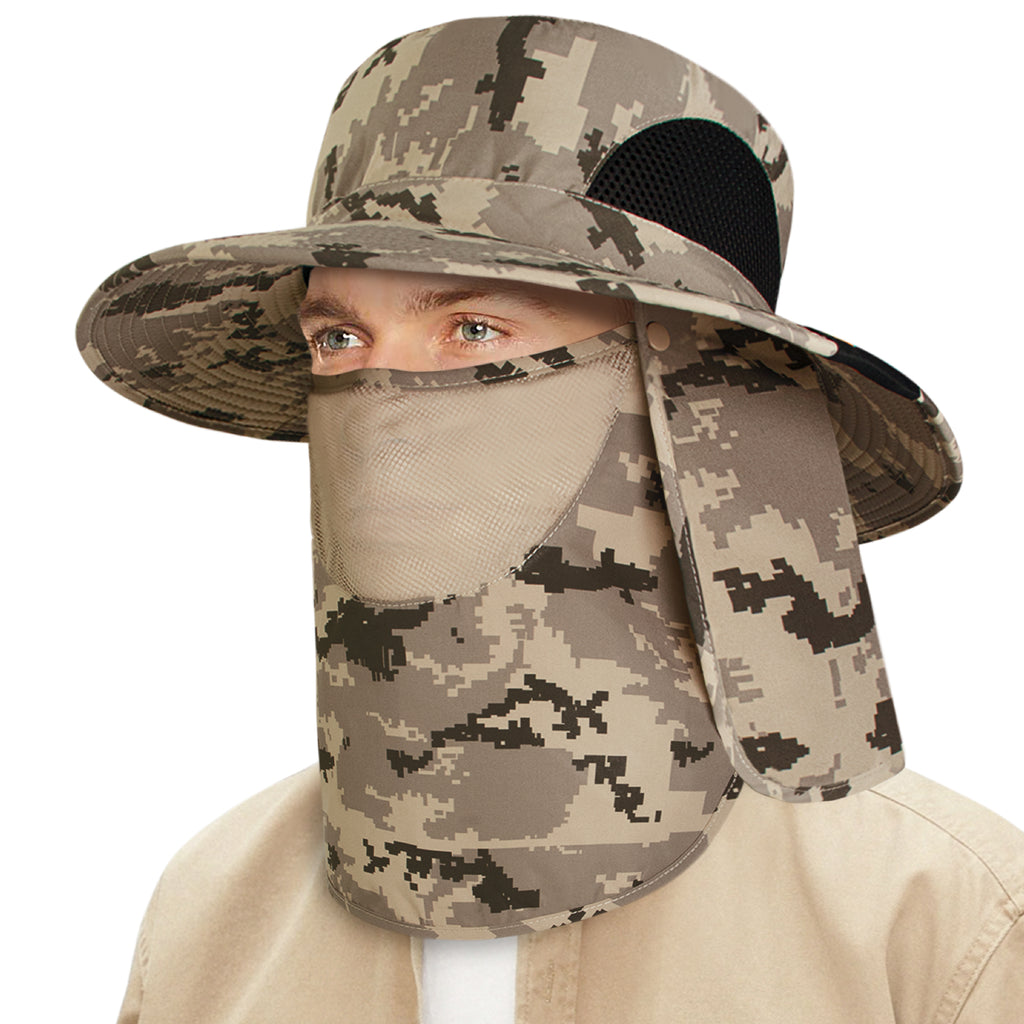 Unisex Wide Brim Hat with Neck Flap and Face Cover