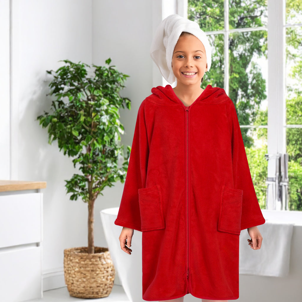 Teens Zippper Hooded Towel Robe